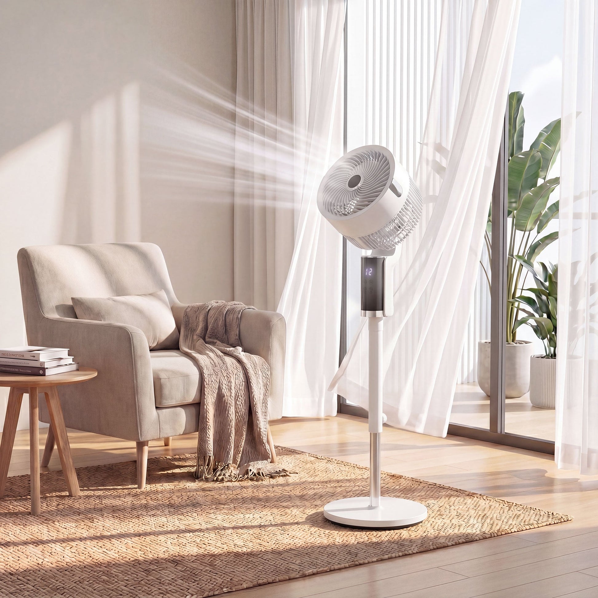 20 dB Silent Standing Fan for Bedroom, 44" Pedestal Fan with 55° Oscillating, 90° Vertical Tilt, 8 Speeds, LED Light, Remote Control, 12H Timer, Adjustable Height, White