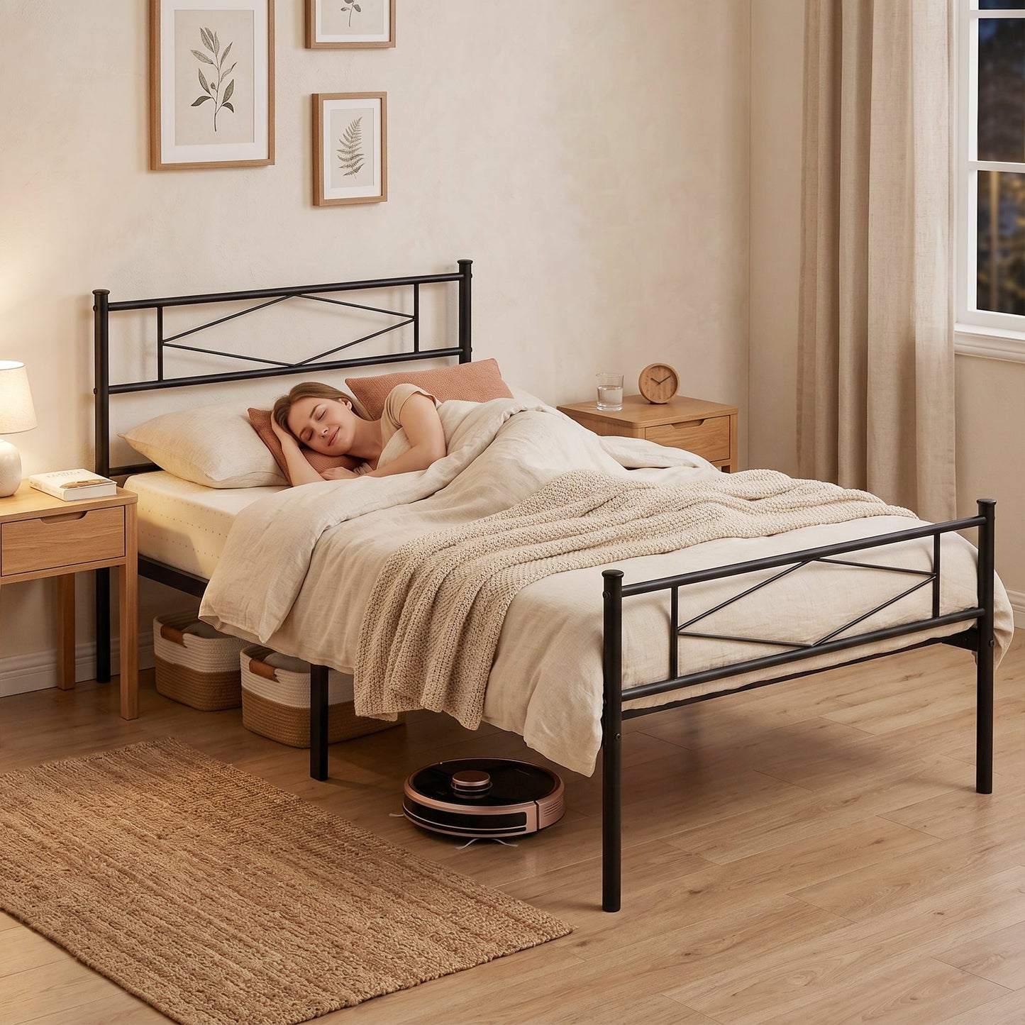 3ft Single Bed Frame with Headboard and Footboard, Metal Platform Bed Frame with 32 cm Underbed Storage, Steel Slat Support, Noise-Free, No Box Spring Needed, Easy Assembly, Black