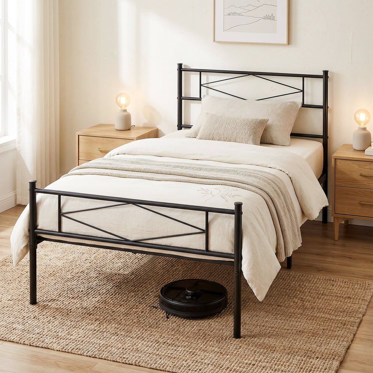 3ft Single Bed Frame with Headboard and Footboard, Metal Platform Bed Frame with 32 cm Underbed Storage, Steel Slat Support, Noise-Free, No Box Spring Needed, Easy Assembly, Black