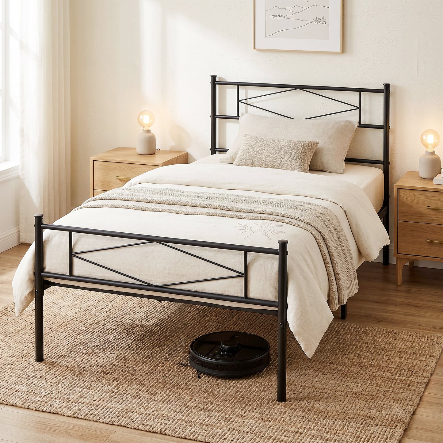 3ft Single Bed Frame with Headboard and Footboard, Metal Platform Bed Frame with 32 cm Underbed Storage, Steel Slat Support, Noise-Free, No Box Spring Needed, Easy Assembly, Black