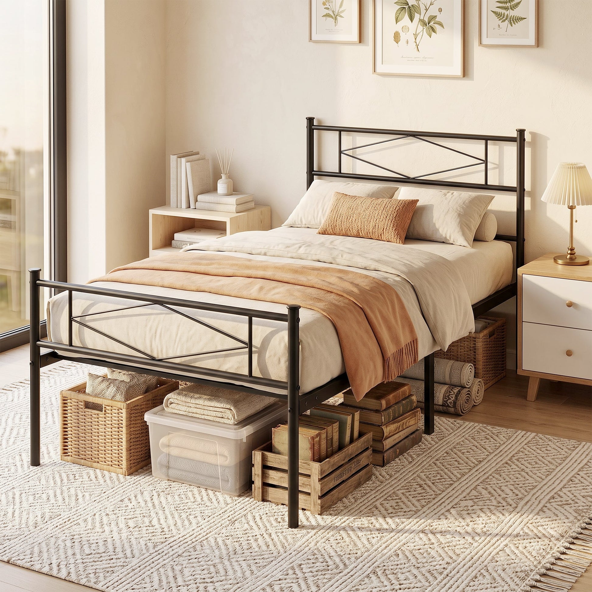 3ft Single Bed Frame with Headboard and Footboard, Metal Platform Bed Frame with 32 cm Underbed Storage, Steel Slat Support, Noise-Free, No Box Spring Needed, Easy Assembly, Black