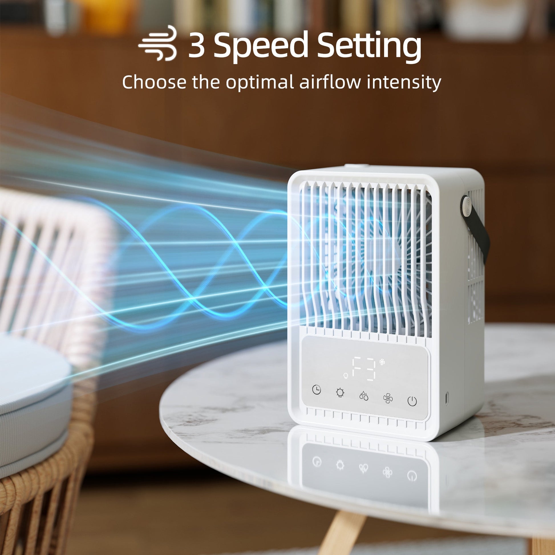 23.2 cm Desk Fan with Humidifier, 3-Speed Table Fan with 550ml Water Tank, Small Fan with RGB Light for Bedroom, Home Office, White
