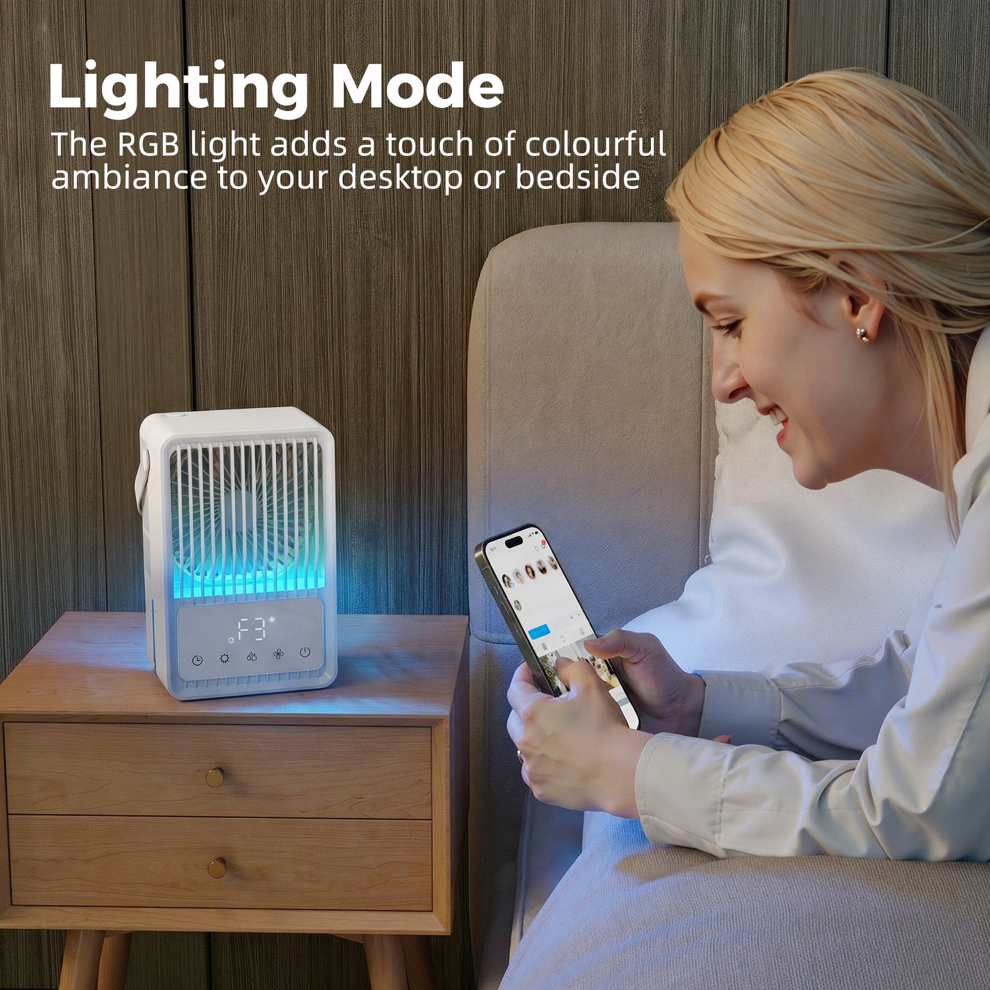 23.2 cm Desk Fan with Humidifier, 3-Speed Table Fan with 550ml Water Tank, Small Fan with RGB Light for Bedroom, Home Office, White