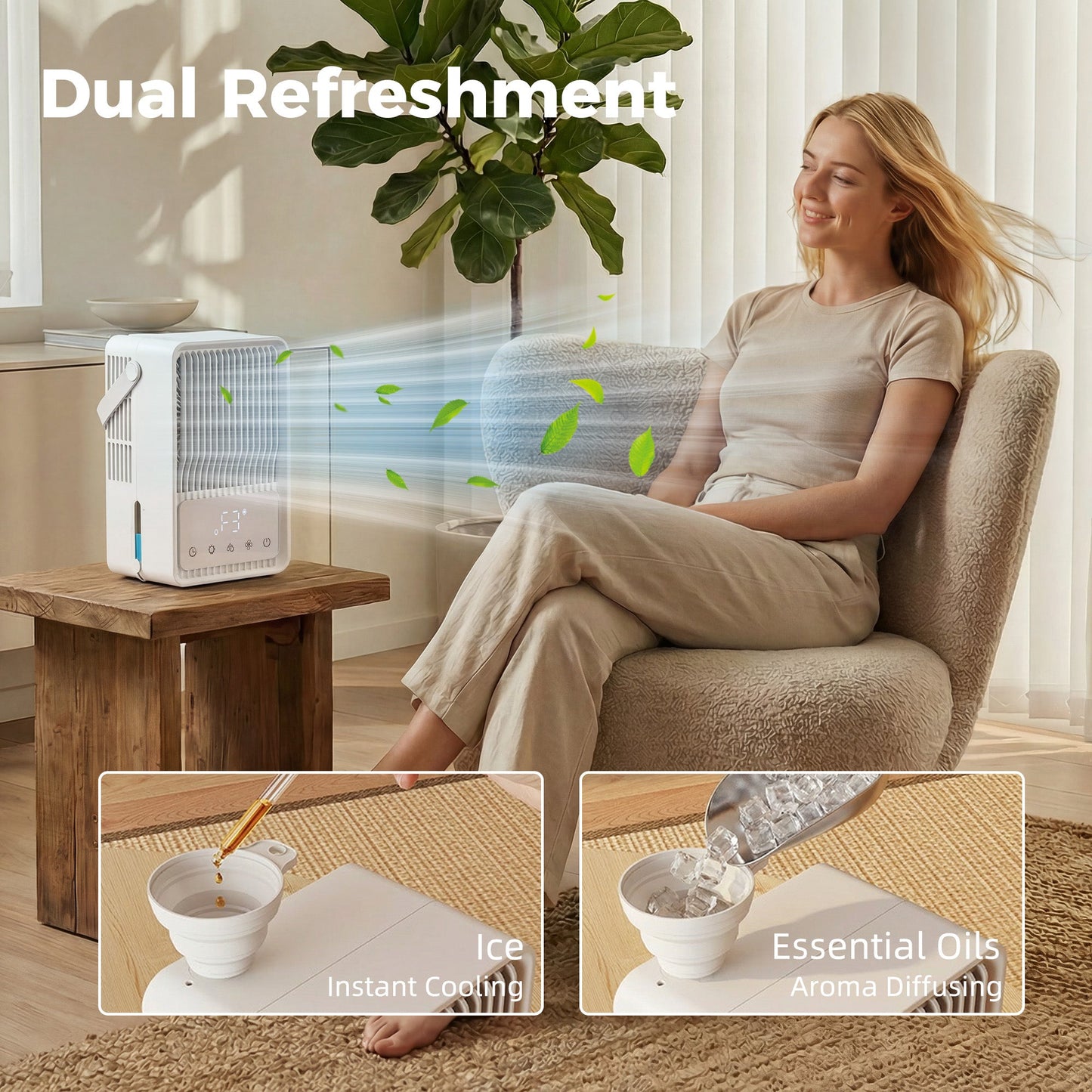 23.2 cm Desk Fan with Humidifier, 3-Speed Table Fan with 550ml Water Tank, Small Fan with RGB Light for Bedroom, Home Office, White