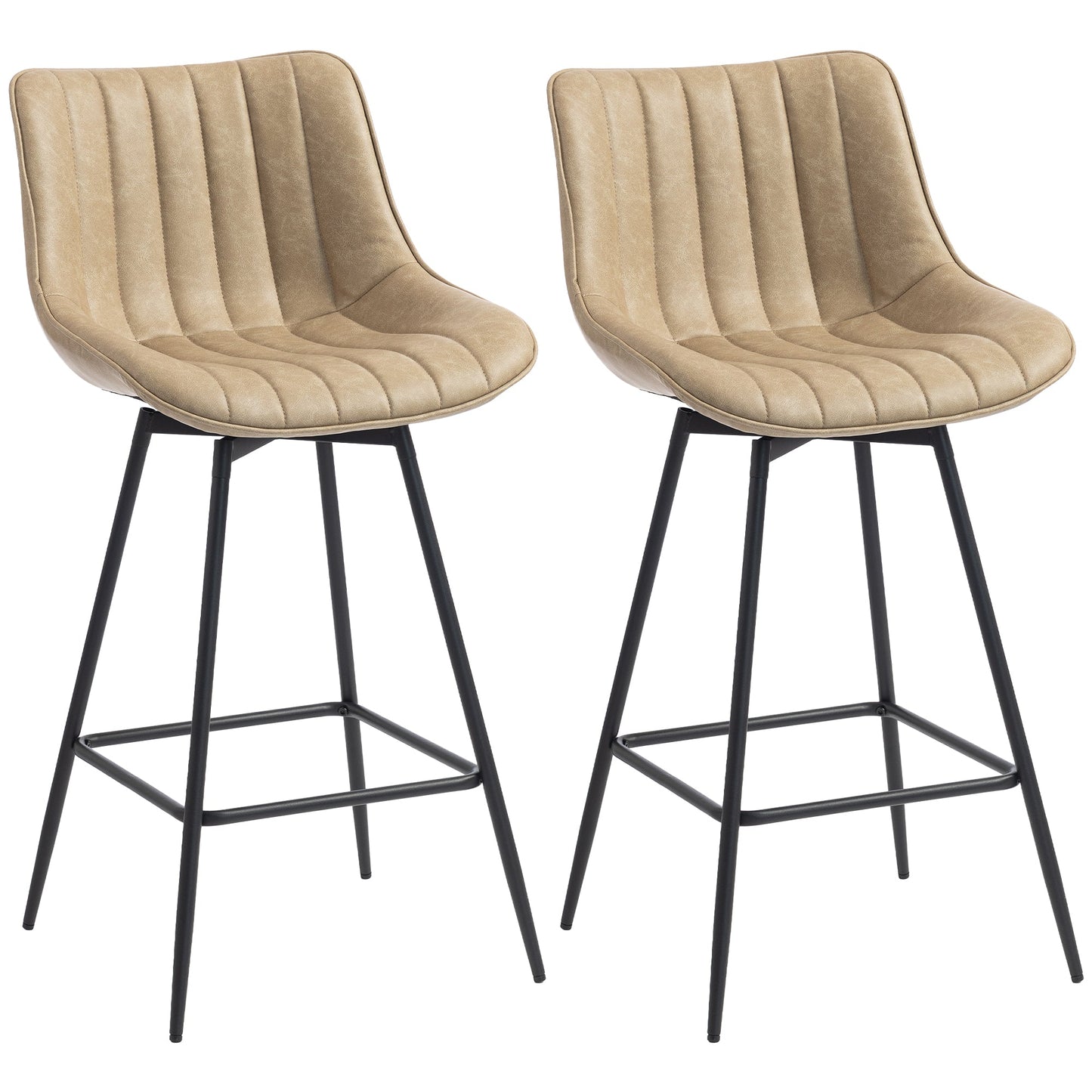 Swivel Bar Stools Set of 2, Textured Faux Leather Counter Stools with Backrest and Footrest, Height Adjustable Breakfast Chairs for Kitchen Island, Home Bar, Dining Room, Light Brown