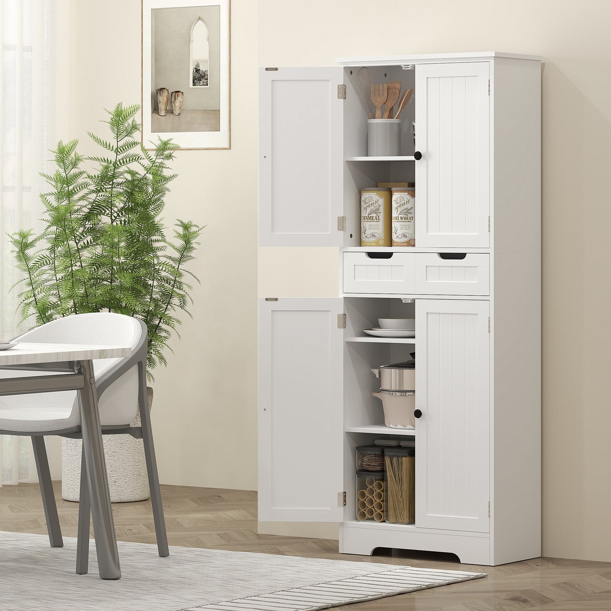 Tall Bathroom Cabinet, Freestanding Storage Cupboard, Bathroom Storage Cabinet with Drawer, Shelves and Doors, 60 x 30 x 160 cm, White