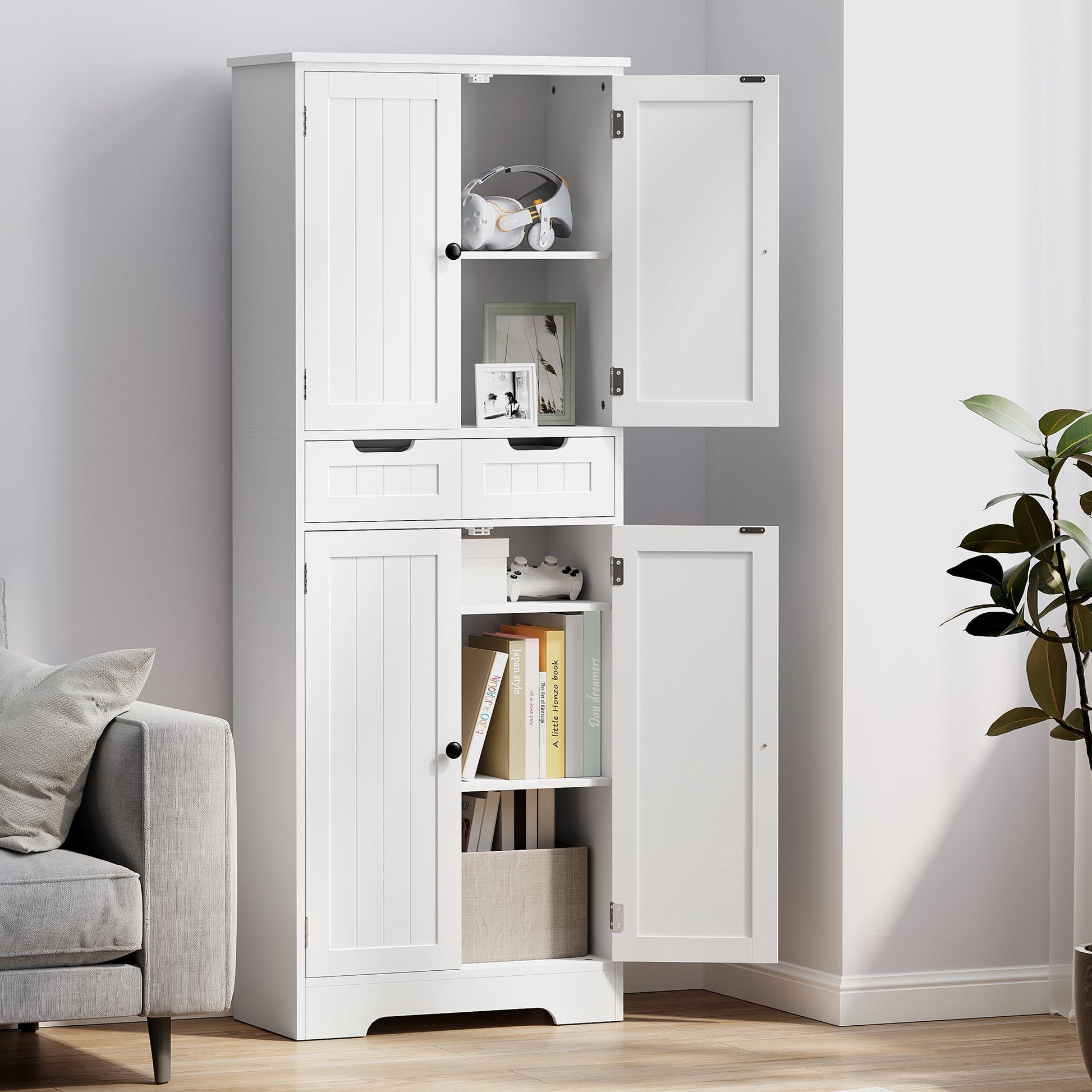 Tall Bathroom Cabinet, Freestanding Storage Cupboard, Bathroom Storage Cabinet with Drawer, Shelves and Doors, 60 x 30 x 160 cm, White