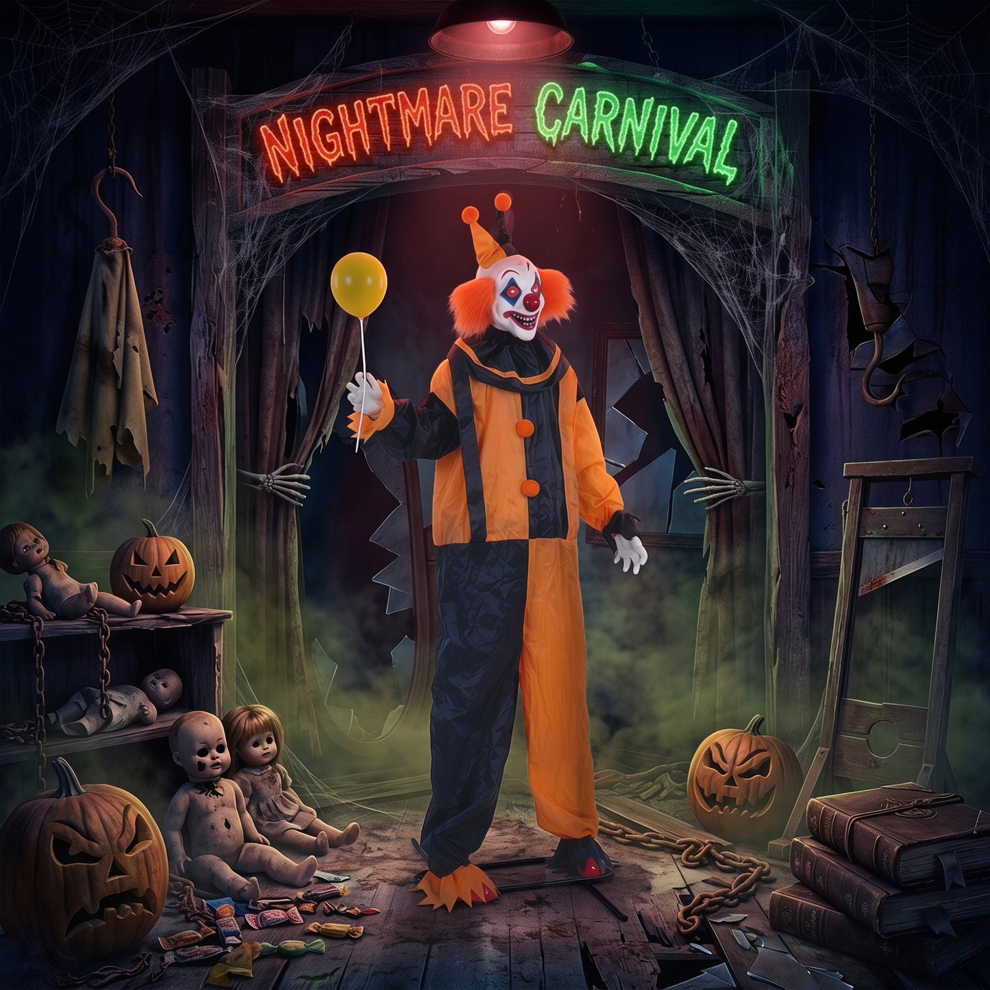 75"/190cm Life Size Animated Clown Halloween Decorations Outdoor Indoor, Scary Halloween Animatronics Decor with Sound Touch Activated, Red Light Up Eyes, Animated Prop for Haunted House Garden