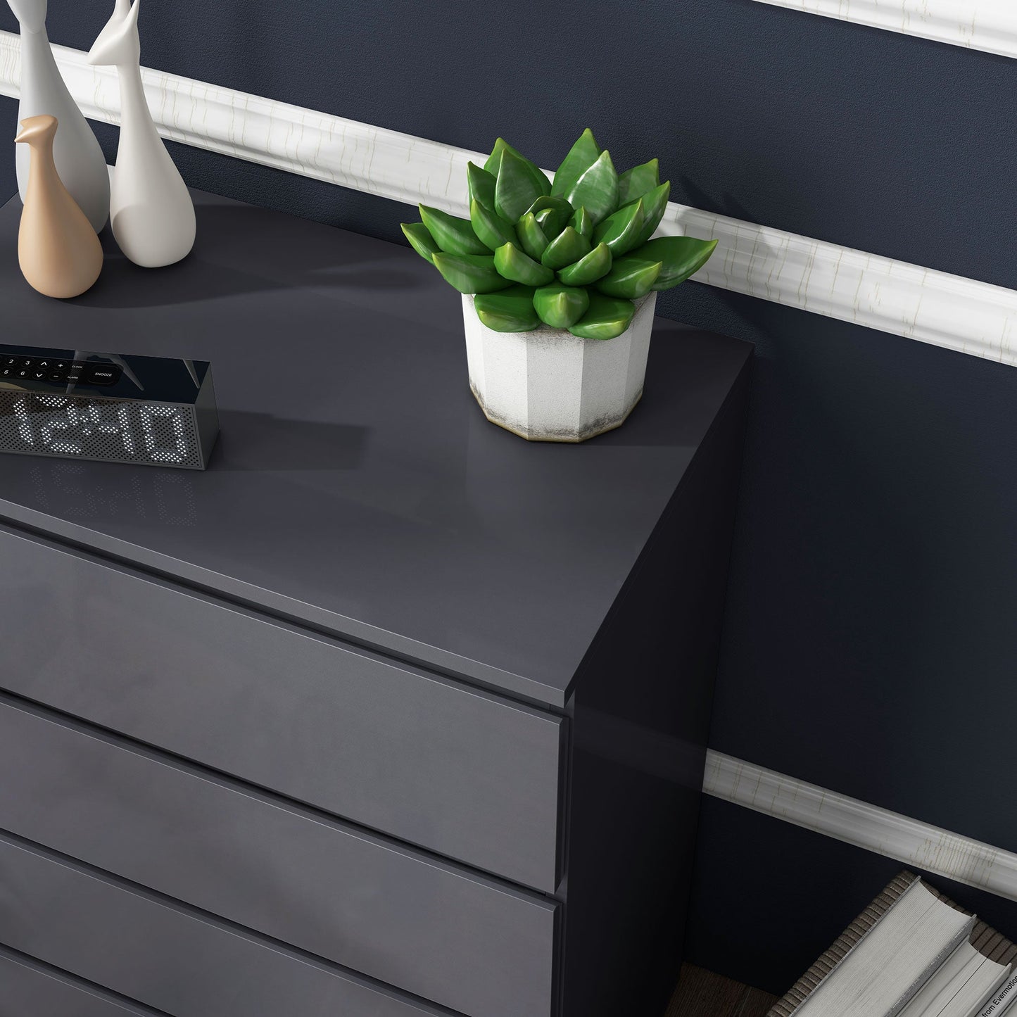 HOMCOM High Gloss Chest of Drawers, 4 Drawers Dresser, Modern Storage Drawer Unit with Soft Closing Mechanism for Bedroom, Grey