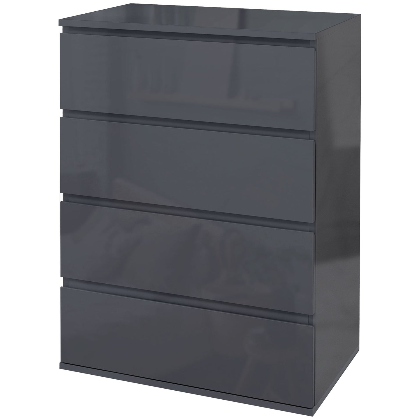 HOMCOM High Gloss Chest of Drawers, 4 Drawers Dresser, Modern Storage Drawer Unit with Soft Closing Mechanism for Bedroom, Grey
