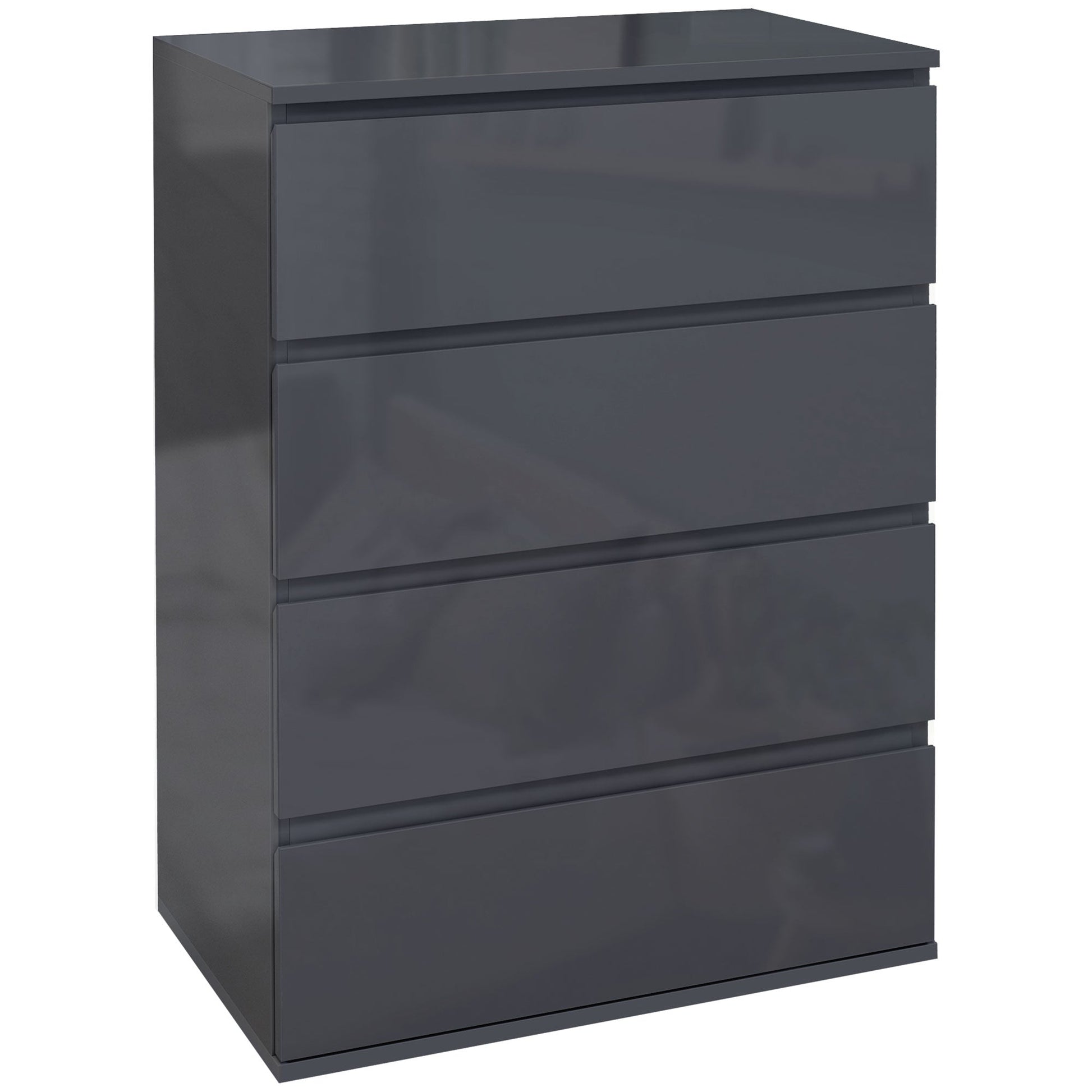 HOMCOM High Gloss Chest of Drawers, 4 Drawers Dresser, Modern Storage Drawer Unit with Soft Closing Mechanism for Bedroom, Grey