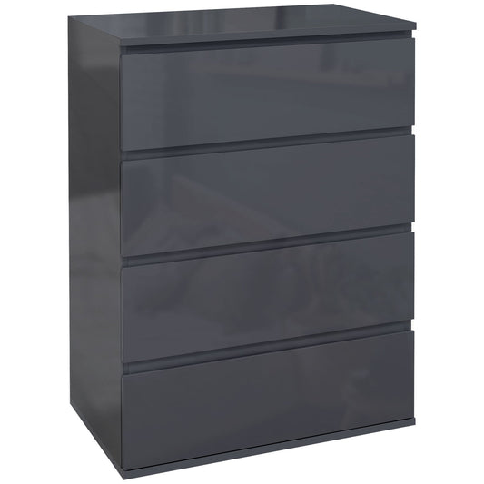 HOMCOM High Gloss Chest of Drawers, 4 Drawers Dresser, Modern Storage Drawer Unit with Soft Closing Mechanism for Bedroom, Grey