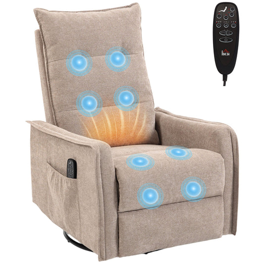 Recliner Armchair, Chenille Recliner Chair with Massage and Heat, 360° Swivel Rocking Manual Reclining Chair with Side Pockets for Living Room, Brown