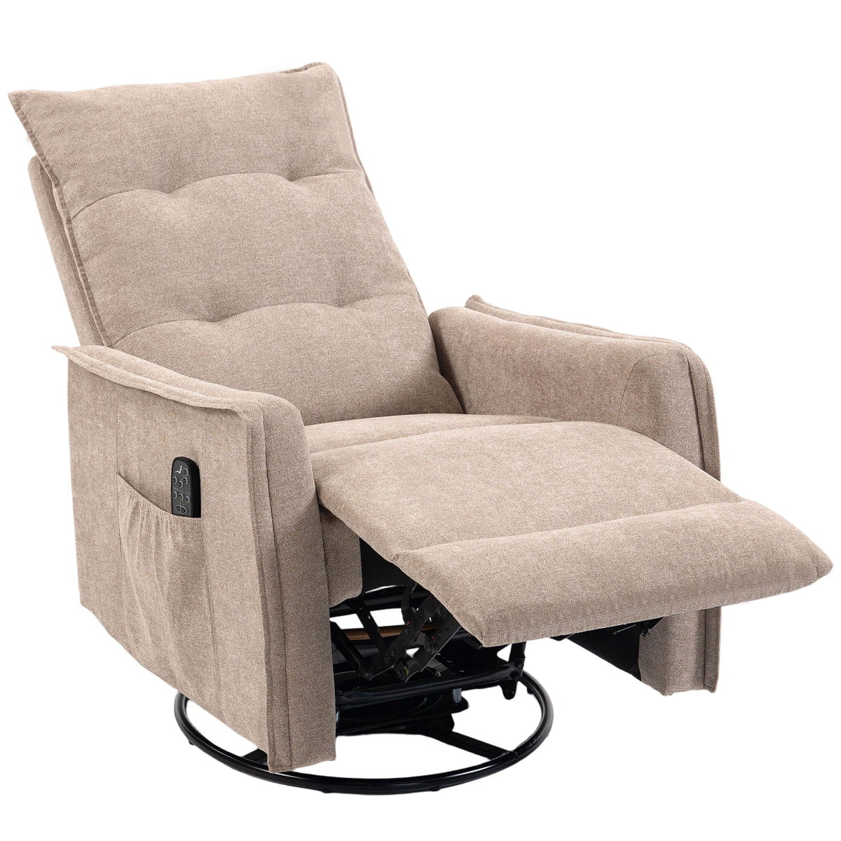 Recliner Armchair, Chenille Recliner Chair with Massage and Heat, 360° Swivel Rocking Manual Reclining Chair with Side Pockets for Living Room, Brown