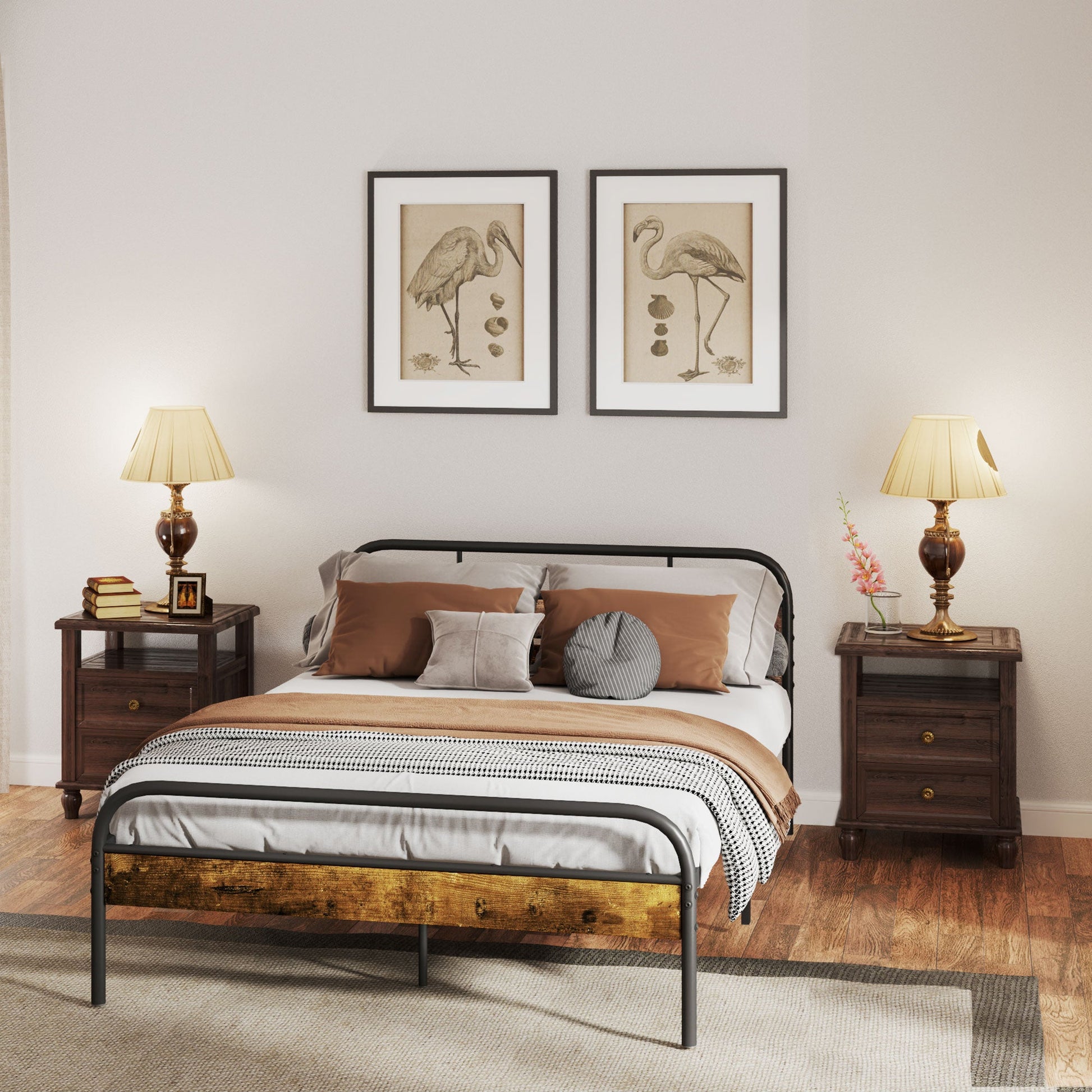 HOMCOM 4ft6 Double Bed Frame with Headboard, Platform Bed Frame with Underbed Storage, Slat Support, No Box Spring Needed, Easy Assembly, Rustic Brown
