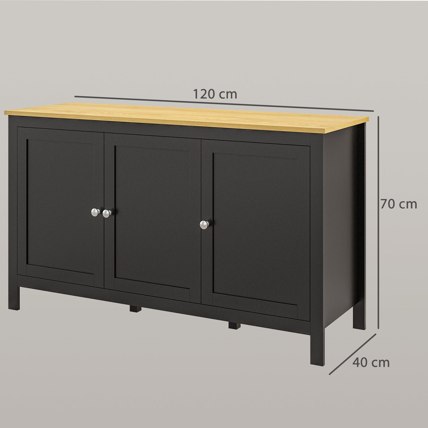 Sideboard Buffet Storage Cabinet, Modern Kitchen Cupboard with 3 Doors and 2 Adjustable Shelves for Dining Room, Living Room, Black