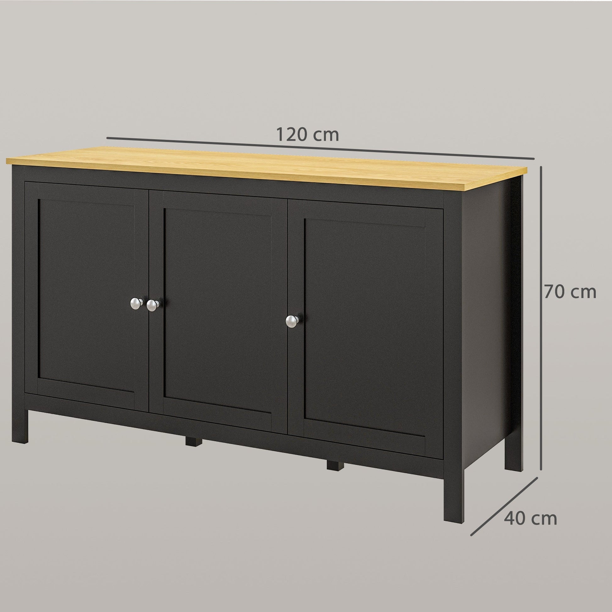 Sideboard Buffet Storage Cabinet, Modern Kitchen Cupboard with 3 Doors and 2 Adjustable Shelves for Dining Room, Living Room, Black