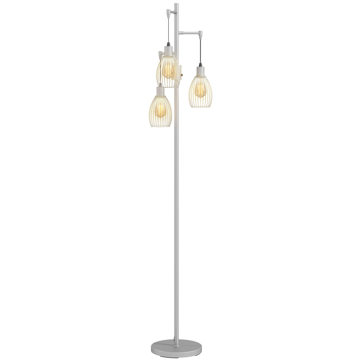 3-Light LED Floor Lamp, 170cm Industrial Dimmable Standing Lamp with Steel Wire Cage Lampshades, 2700K for Living Room, Bedroom, Dining Room, Study, Silver Tone