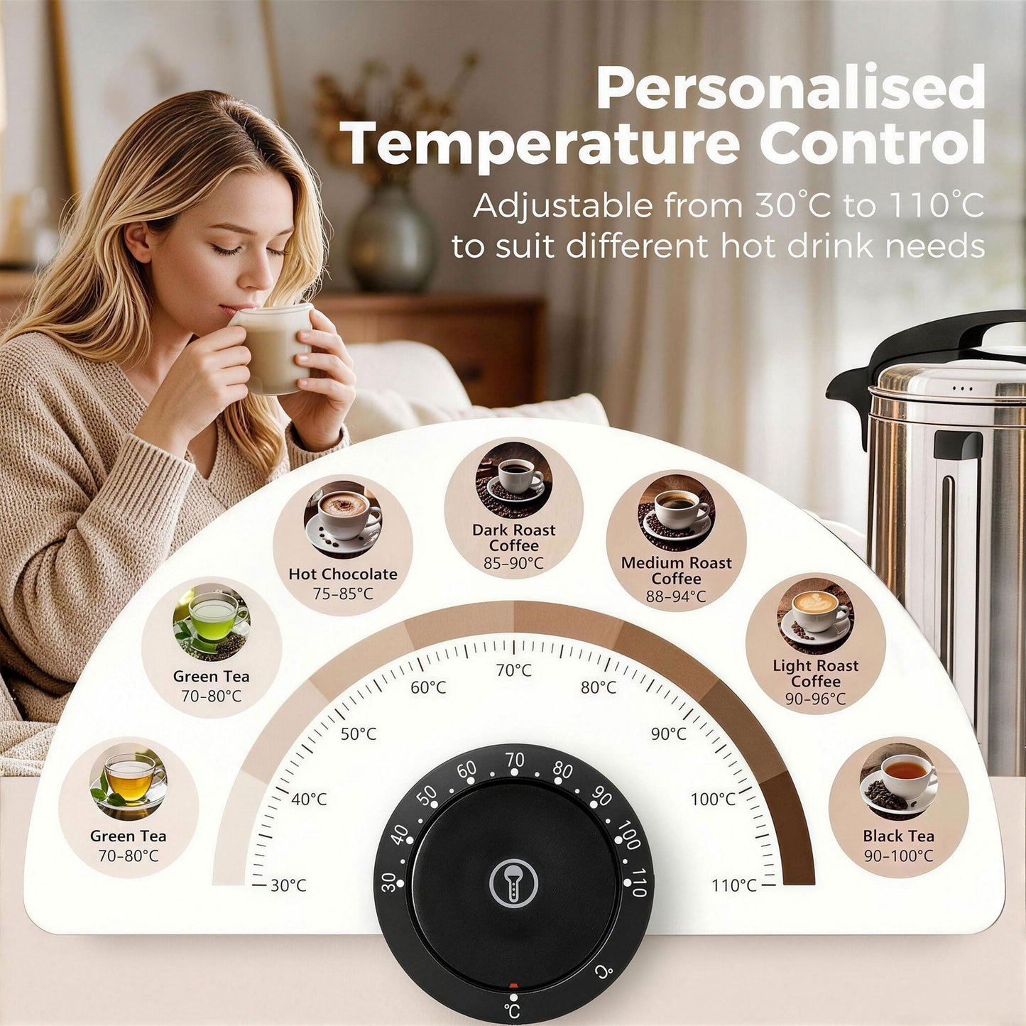 24L Catering Urn, 2500W Hot Water Boiler Dispenser with Thermostat, Stainless Steel Tea Urn Kettle with Keep Warm Function, Adjustable Temperature and Easy Pour Tap for Home Office Parties