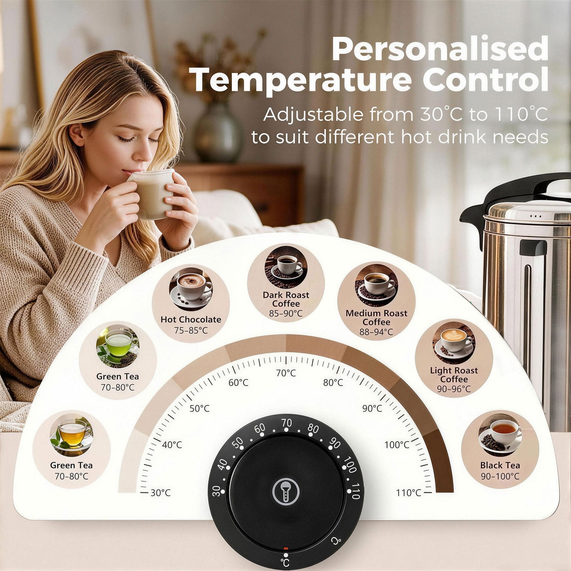 24L Catering Urn, 2500W Hot Water Boiler Dispenser with Thermostat, Stainless Steel Tea Urn Kettle with Keep Warm Function, Adjustable Temperature and Easy Pour Tap for Home Office Parties