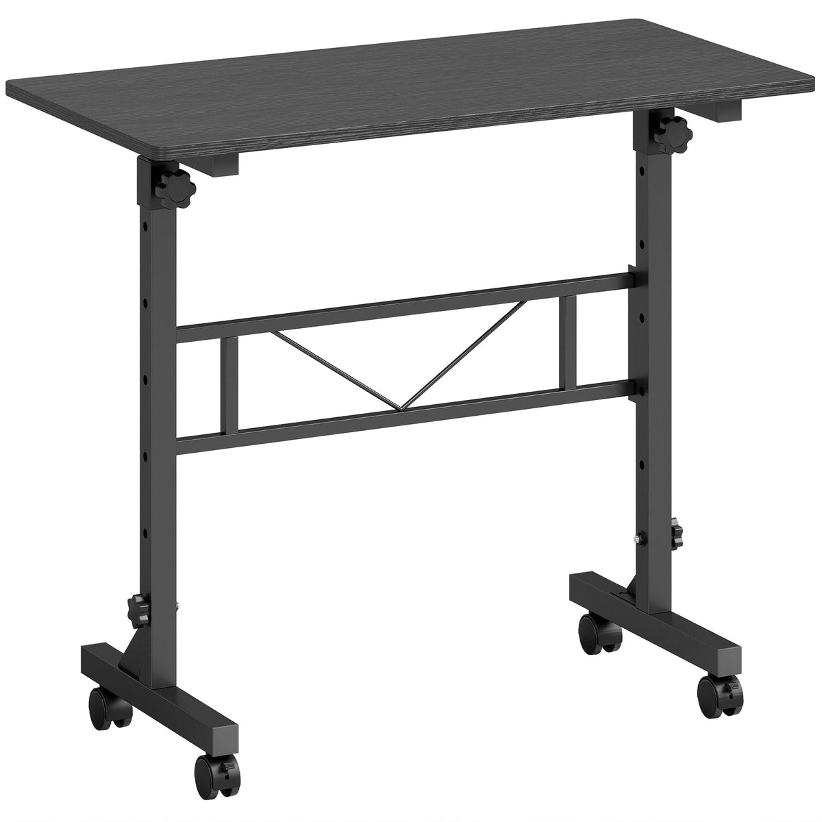 Overbed Table With Wheels and Brakes, Adjustable Height Laptop Desk, Portable Hospital Bed Table with Steel Frame for Living Room, Bedroom and Study, Black