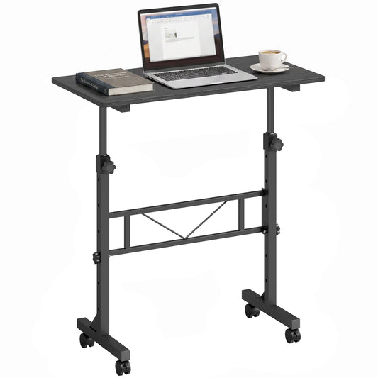Overbed Table With Wheels and Brakes, Adjustable Height Laptop Desk, Portable Hospital Bed Table with Steel Frame for Living Room, Bedroom and Study, Black