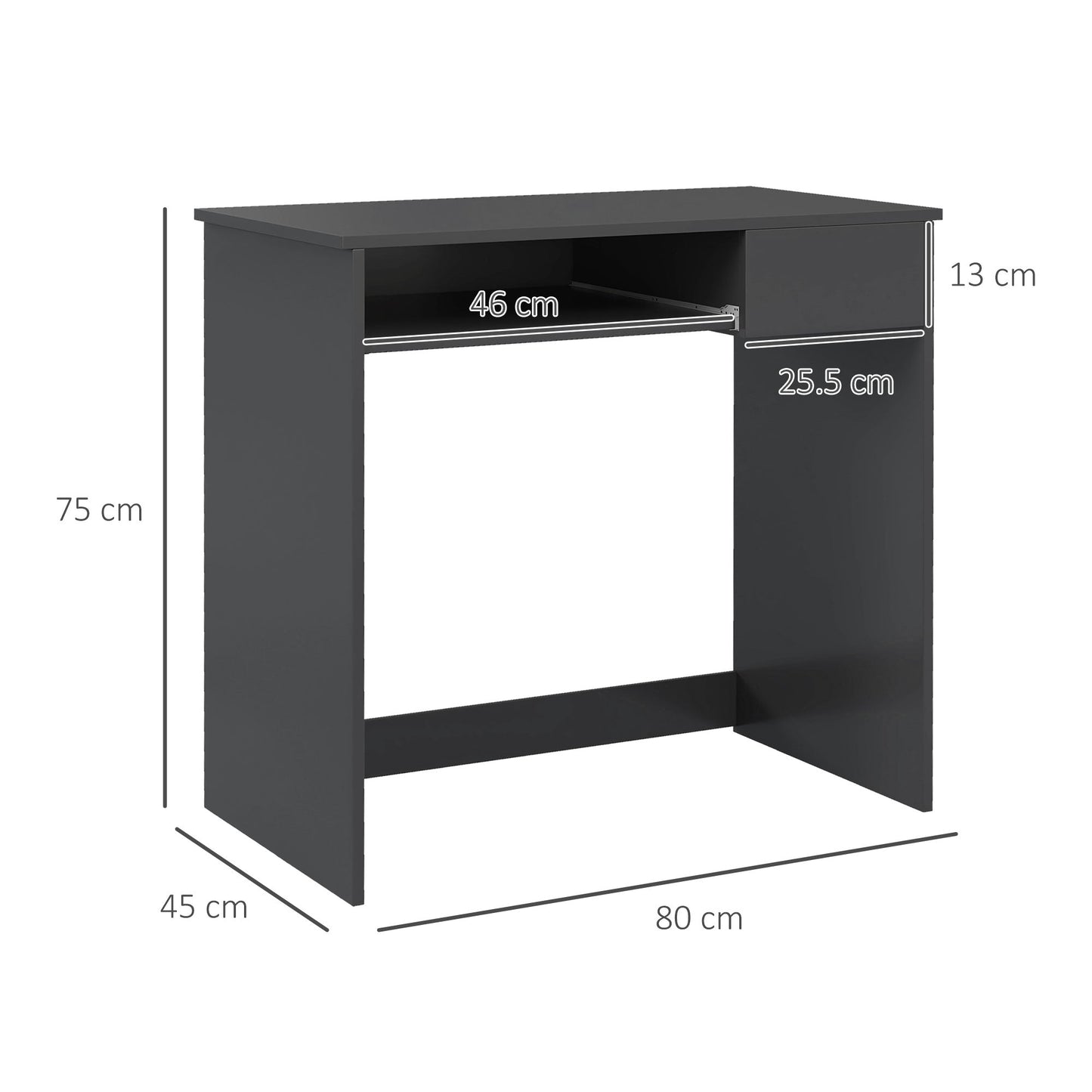 HOMCOM Compact Computer Table with Keyboard Tray Drawer Study Office Working Writing Desk, Grey