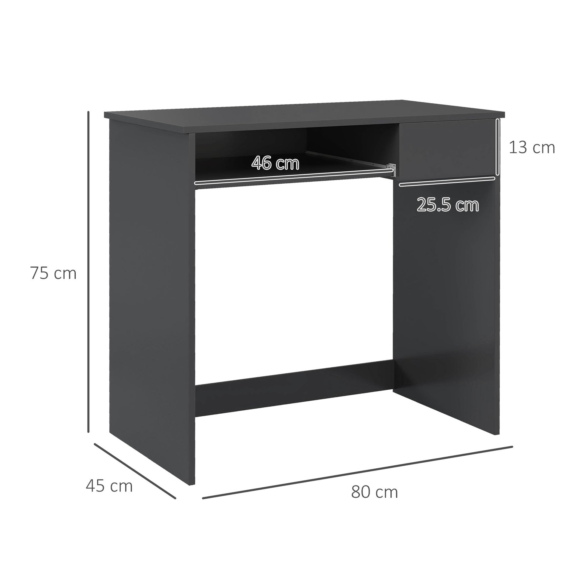 HOMCOM Compact Computer Table with Keyboard Tray Drawer Study Office Working Writing Desk, Grey