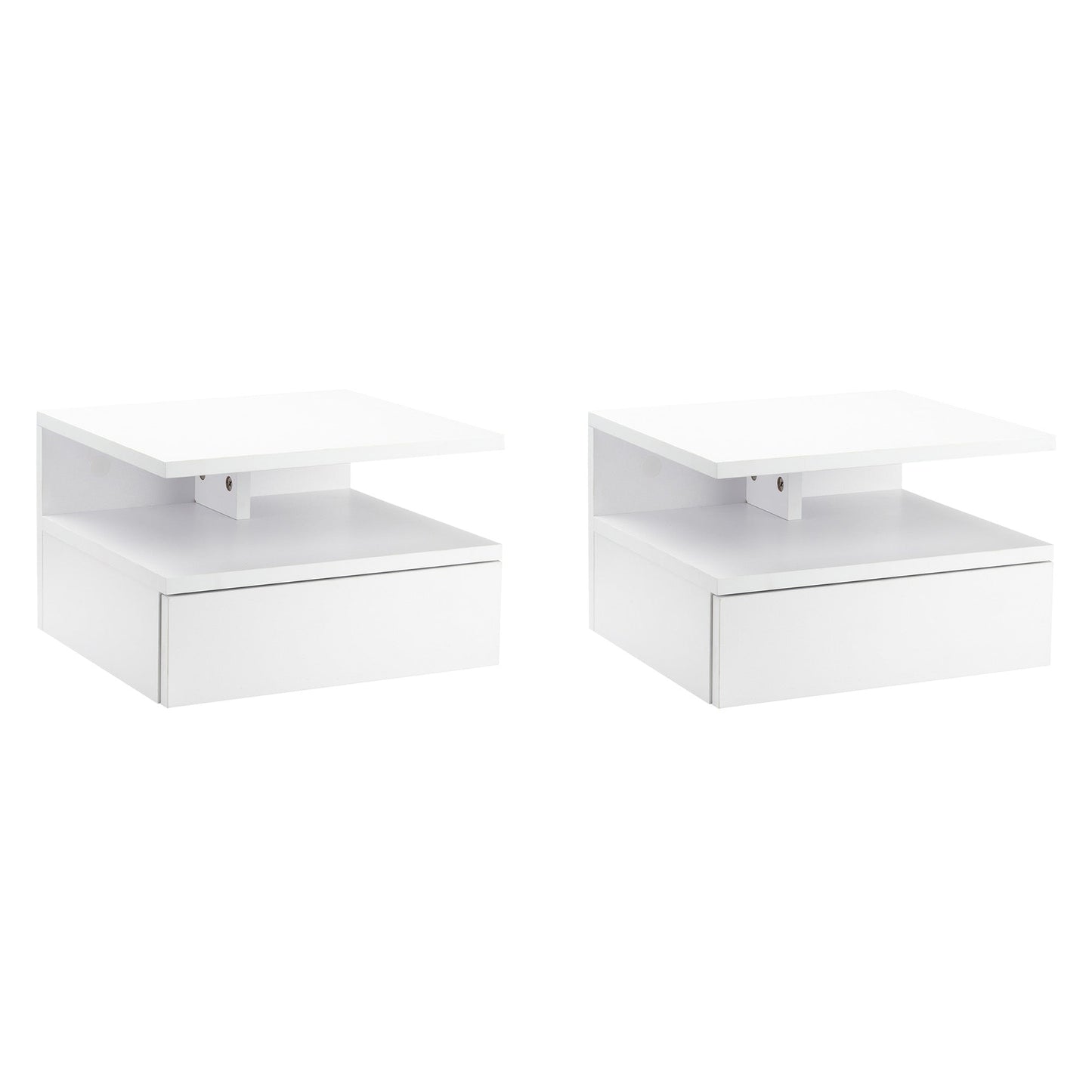 HOMCOM Floating Bedside Table Set of 2, Wall Mount Nightstands with Storage Drawer and Open Shelf for Bedroom, White