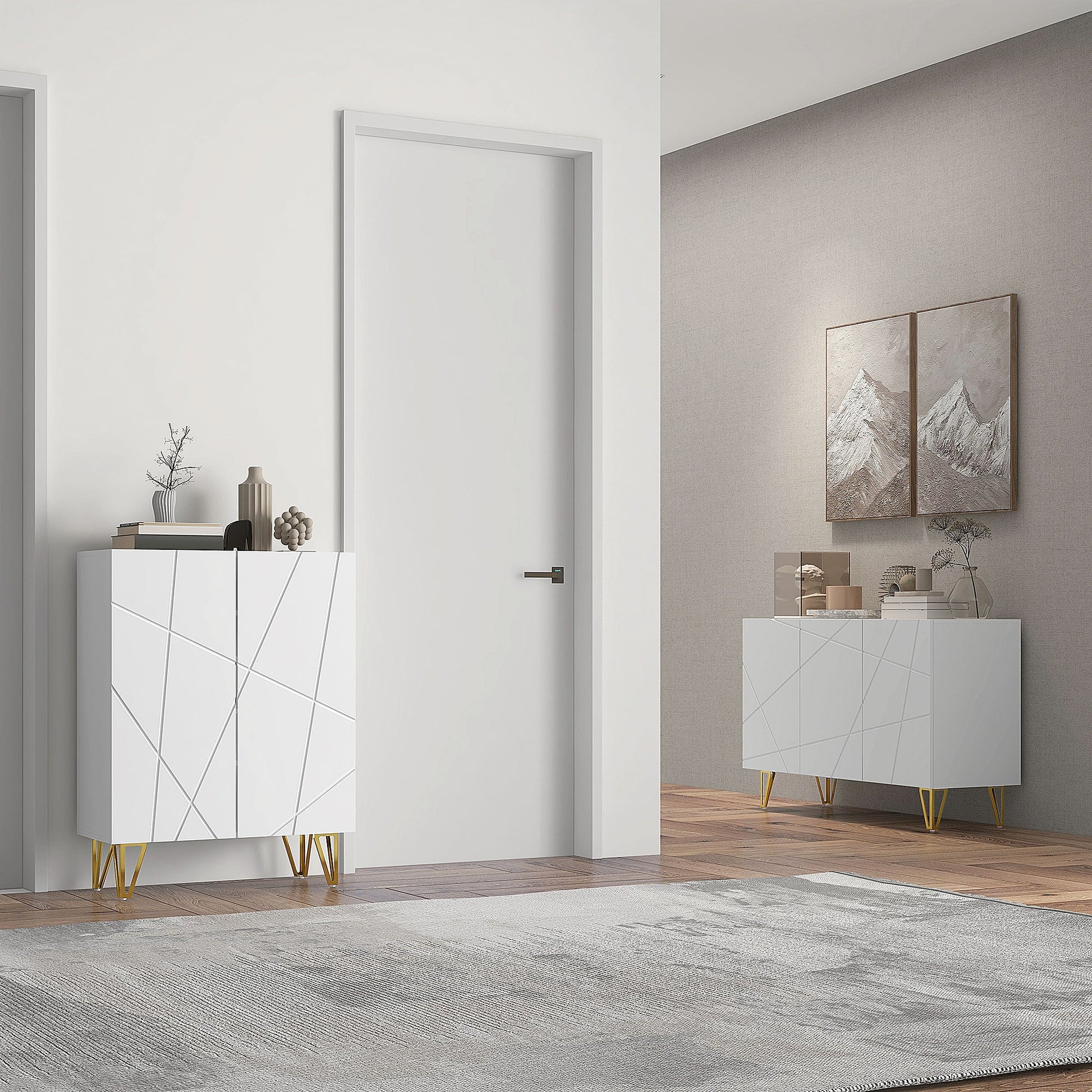 HOMCOM Storage Cabinet with High Gloss, Freestanding Sideboard with Adjustable Shelves, Soft-Close Doors and Gold Tone Hairpin Legs for Living Room, Dining Room, Hallway, White