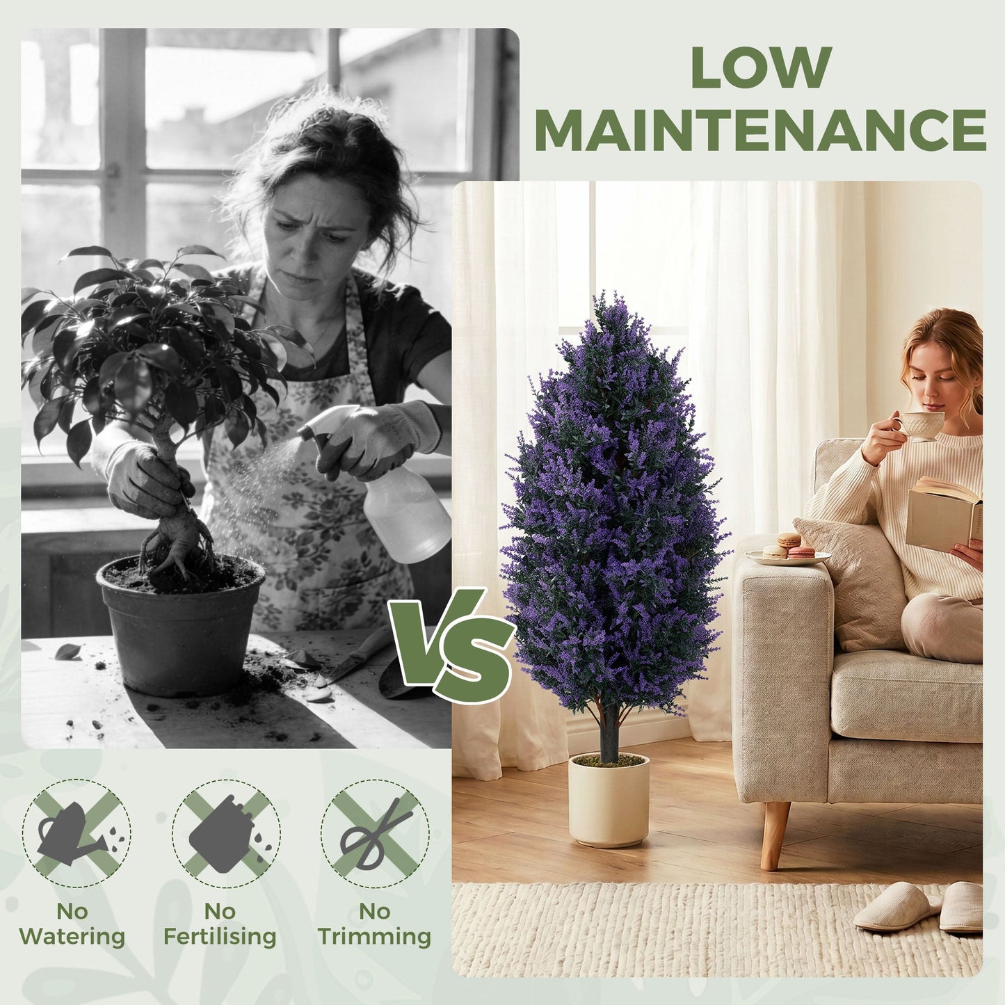Set of 2 90 cm Artificial Lavender Flowers with Stakes and 642 Blossoms, Greenery Shrub, Indoor Outdoor Fake Plants for Home Office, Living Room, Garden, Patio Decor