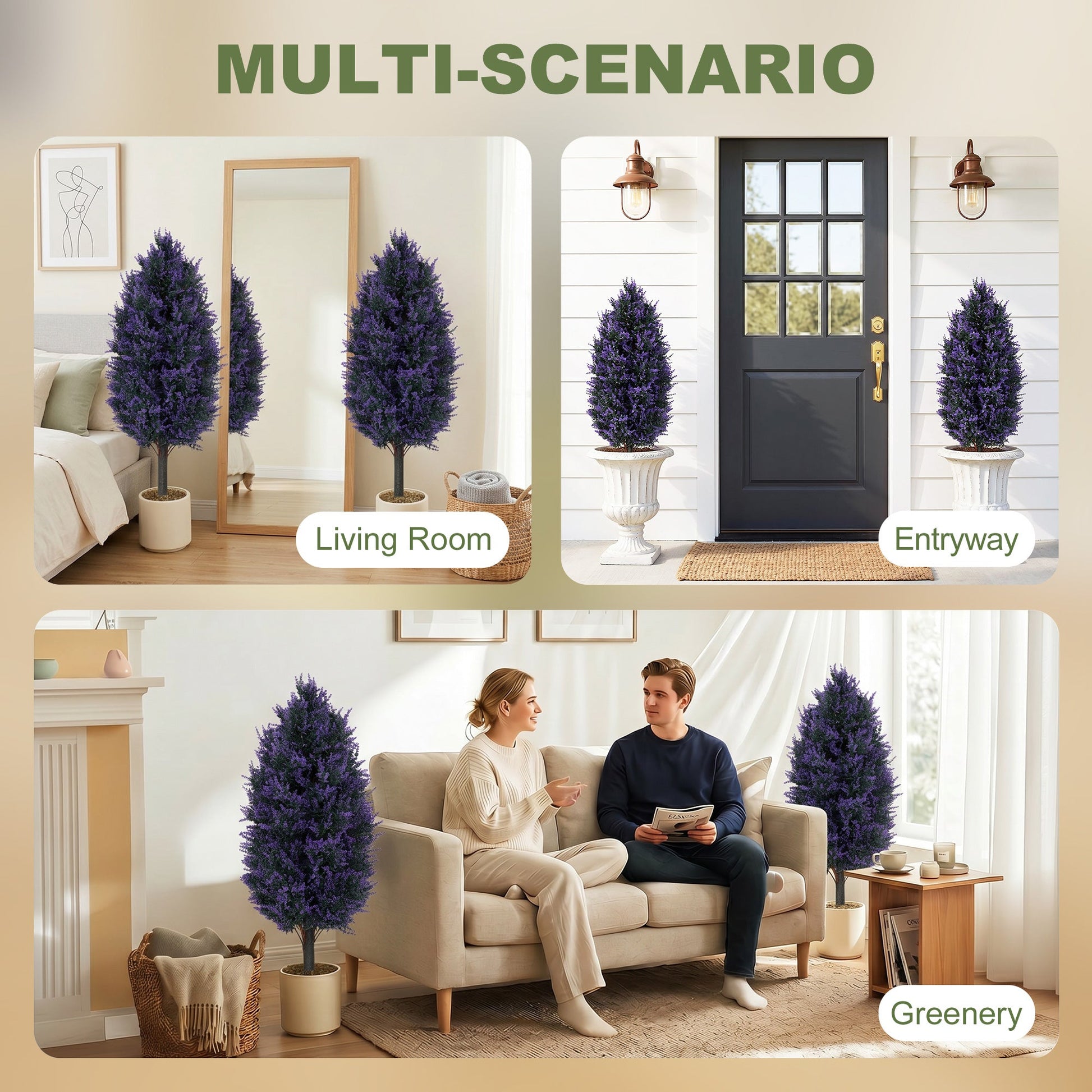 Set of 2 90 cm Artificial Lavender Flowers with Stakes and 642 Blossoms, Greenery Shrub, Indoor Outdoor Fake Plants for Home Office, Living Room, Garden, Patio Decor