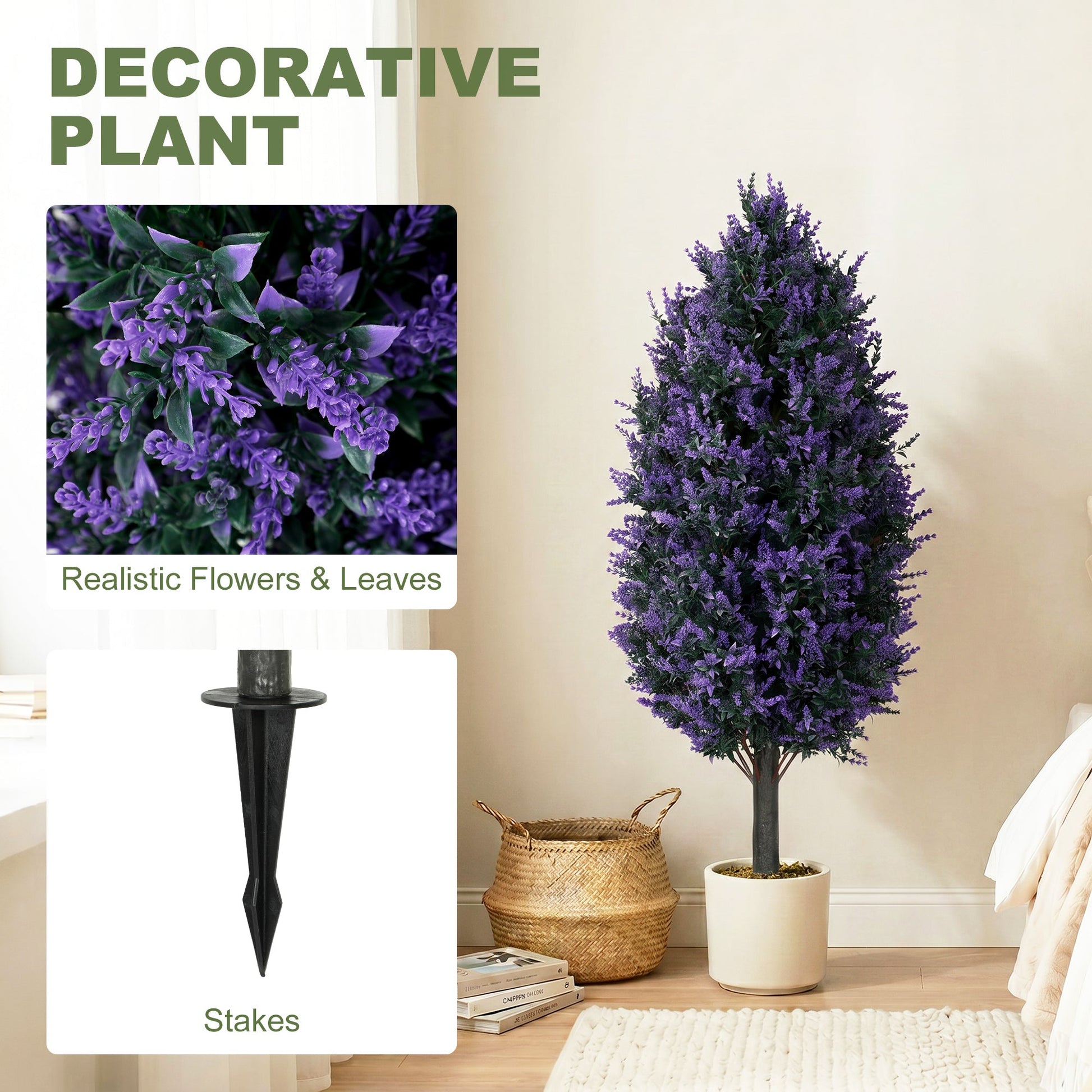 Set of 2 90 cm Artificial Lavender Flowers with Stakes and 642 Blossoms, Greenery Shrub, Indoor Outdoor Fake Plants for Home Office, Living Room, Garden, Patio Decor