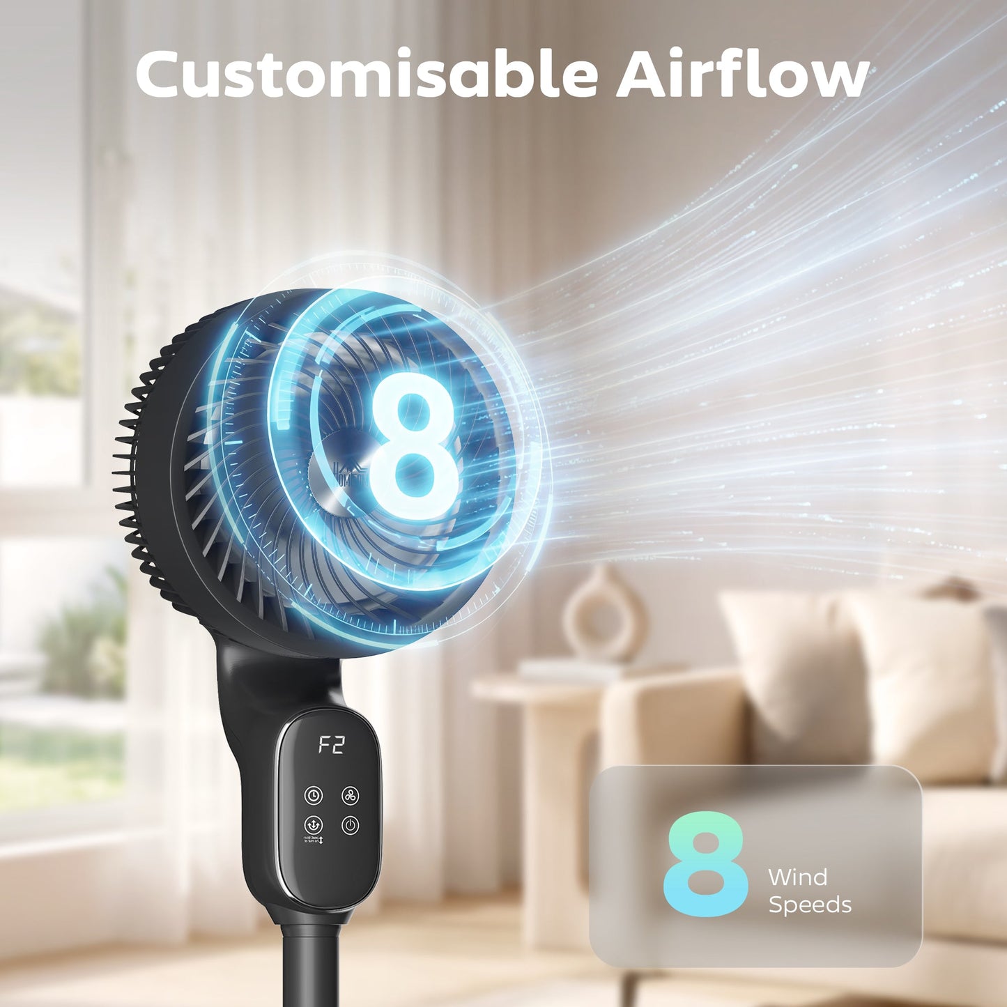 20 dB Silent Standing Fan for Bedroom, 39" Pedestal Fan with Remote, 90° Oscillating, 8 Speeds, Adjustable Height, 12H Timer, Aroma Diffuser, LED Display, Black