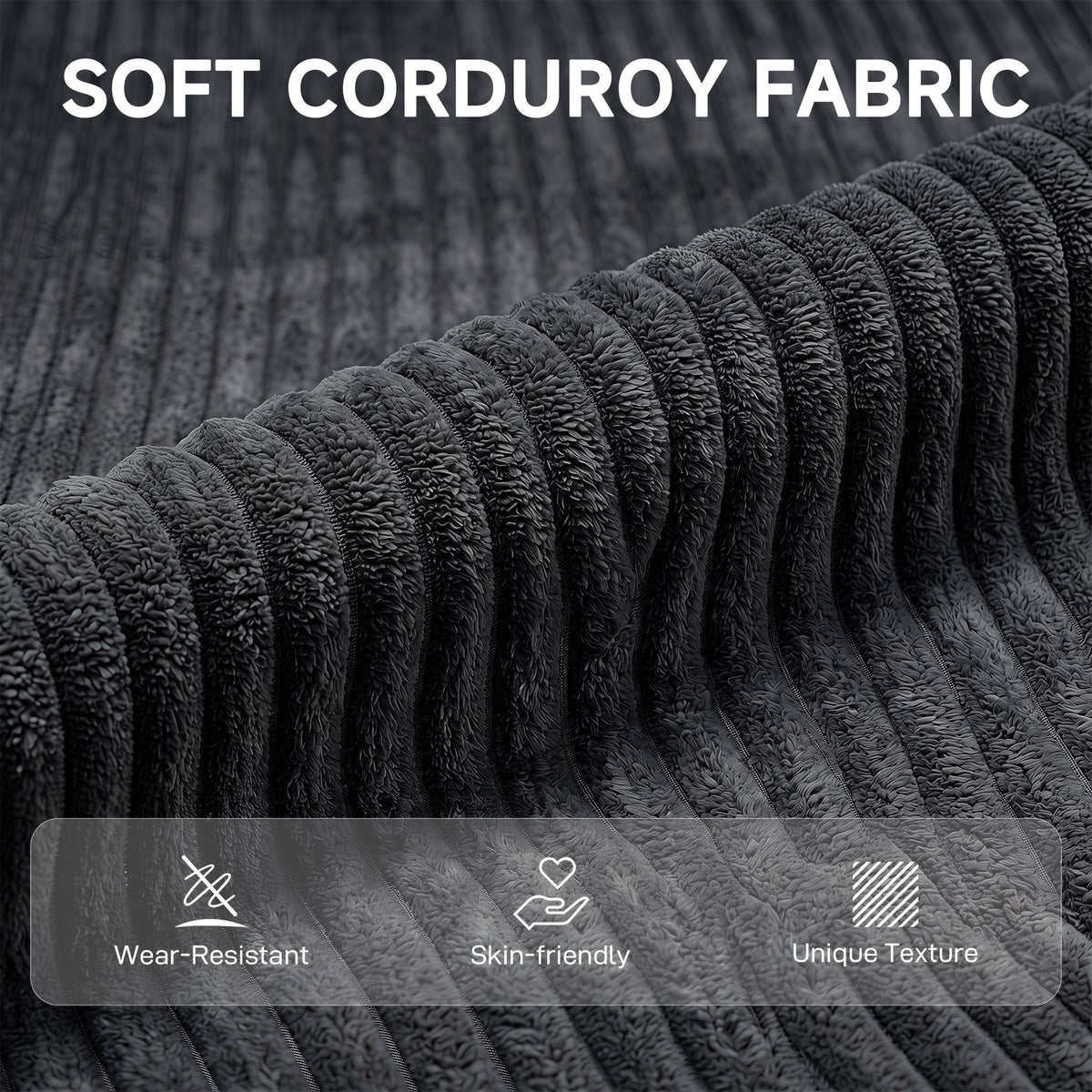 2 Seater Sofa, 118 cm Corduroy Small Sofa with Spring Cushion, Compact Tufted Loveseat Sofa Settee with Wooden Legs for Small Space, Living Room, Bedroom, Home Office, Dark Grey