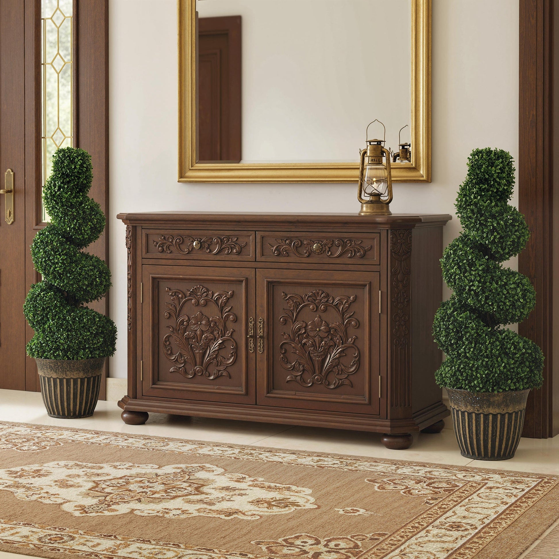 Set of 2 Decorative Artificial Plants Topiary Spiral Boxwood Trees in Pot, Fake Plants for Home Indoor Outdoor Decor, 90cm, Light Green