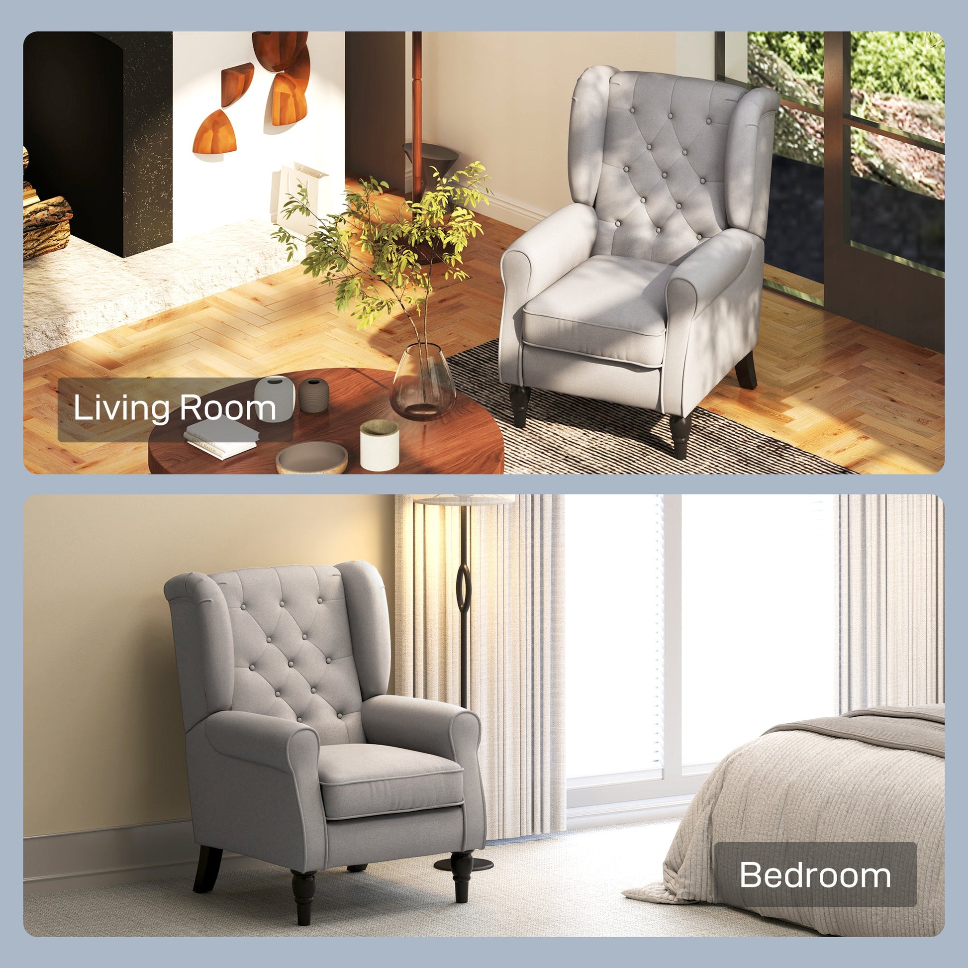 Retro Button Tufted Accent Armchair with Wooden Frame and Legs for Living Room, Bedroom, Grey - HOMCOM