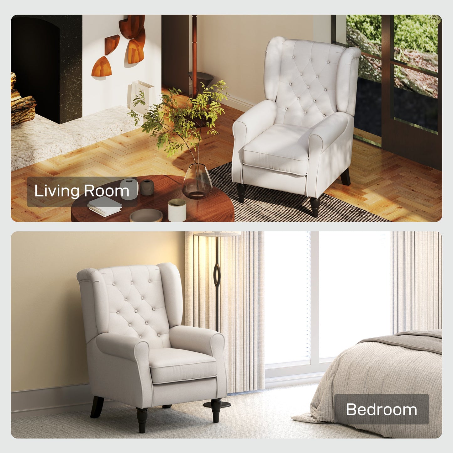 Retro Button Tufted Accent Armchair with Wooden Frame and Legs for Living Room, Bedroom, Cream White - HOMCOM