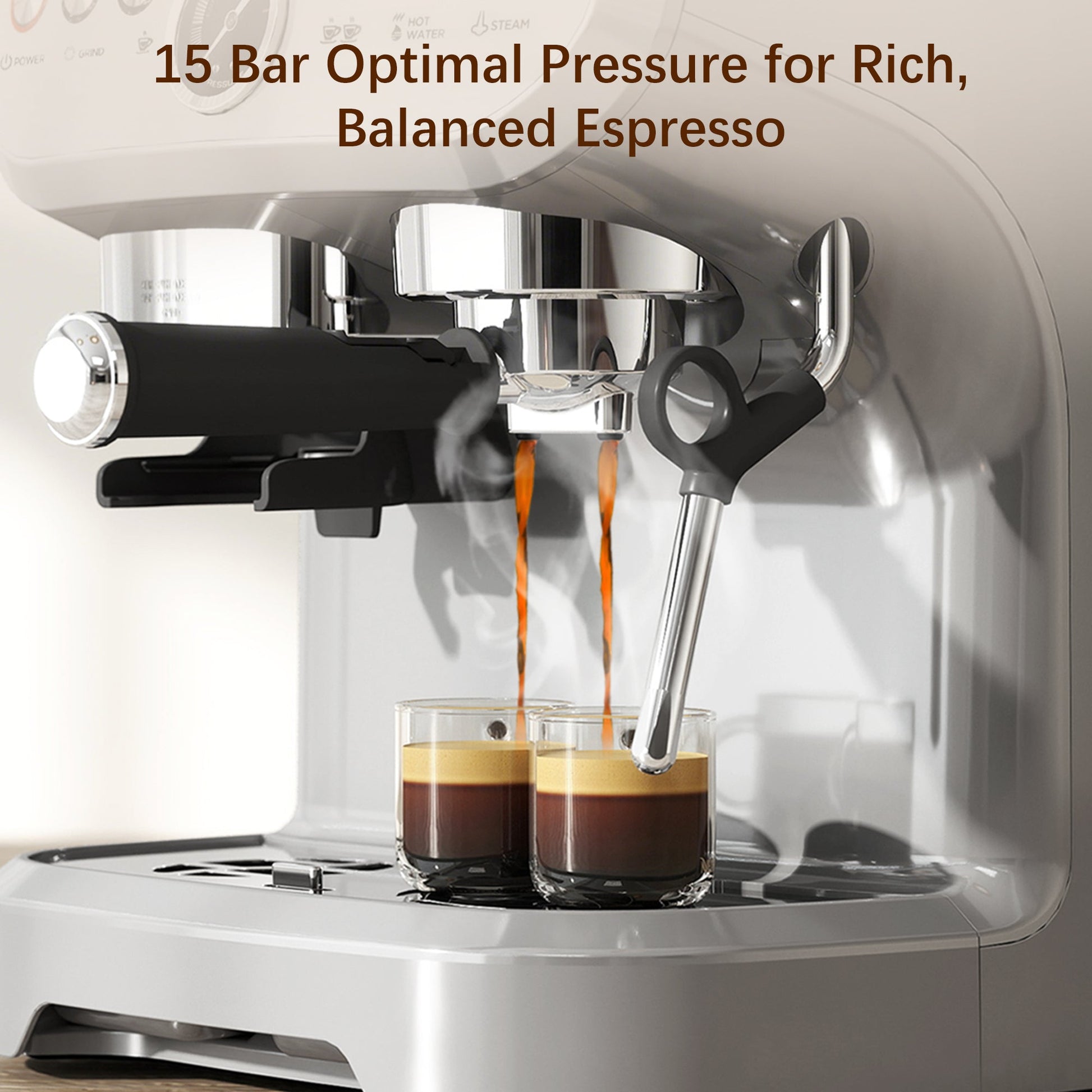 Espresso Machine with Integrated Bean Grinder & Steam Wand, Stainless Steel Silver - HOMCOM