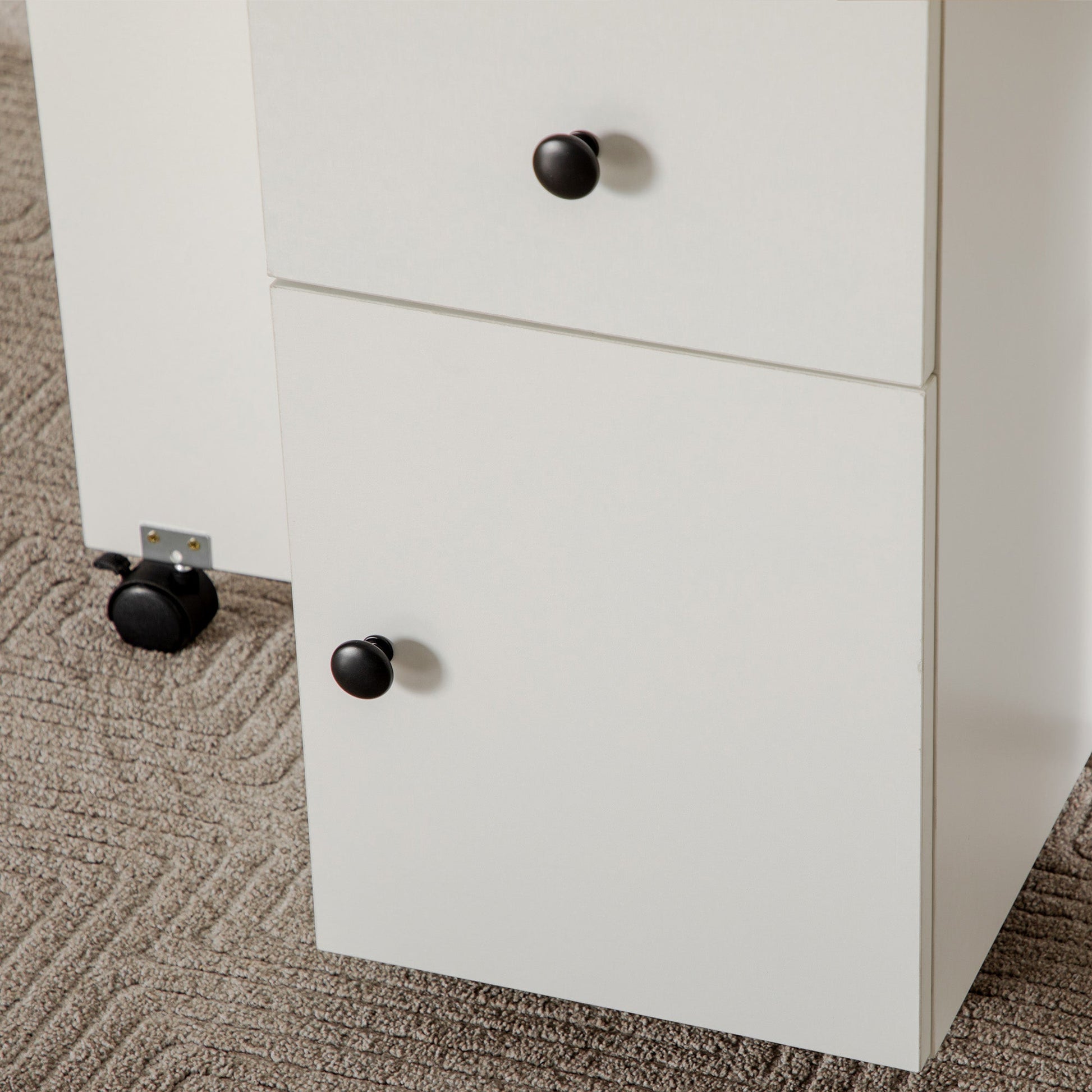 Folding Dining Table on Wheels for 4-6 with Storage Drawers, Cabinet, White - HOMCOM
