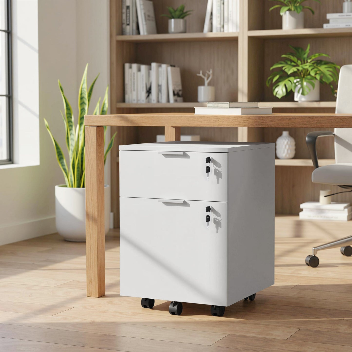 Mobile File Cabinet with Wheels and Lock, 2 Drawer Under Desk Office Cabinet, Adjustable A4 and Letter Hanging Bars, White