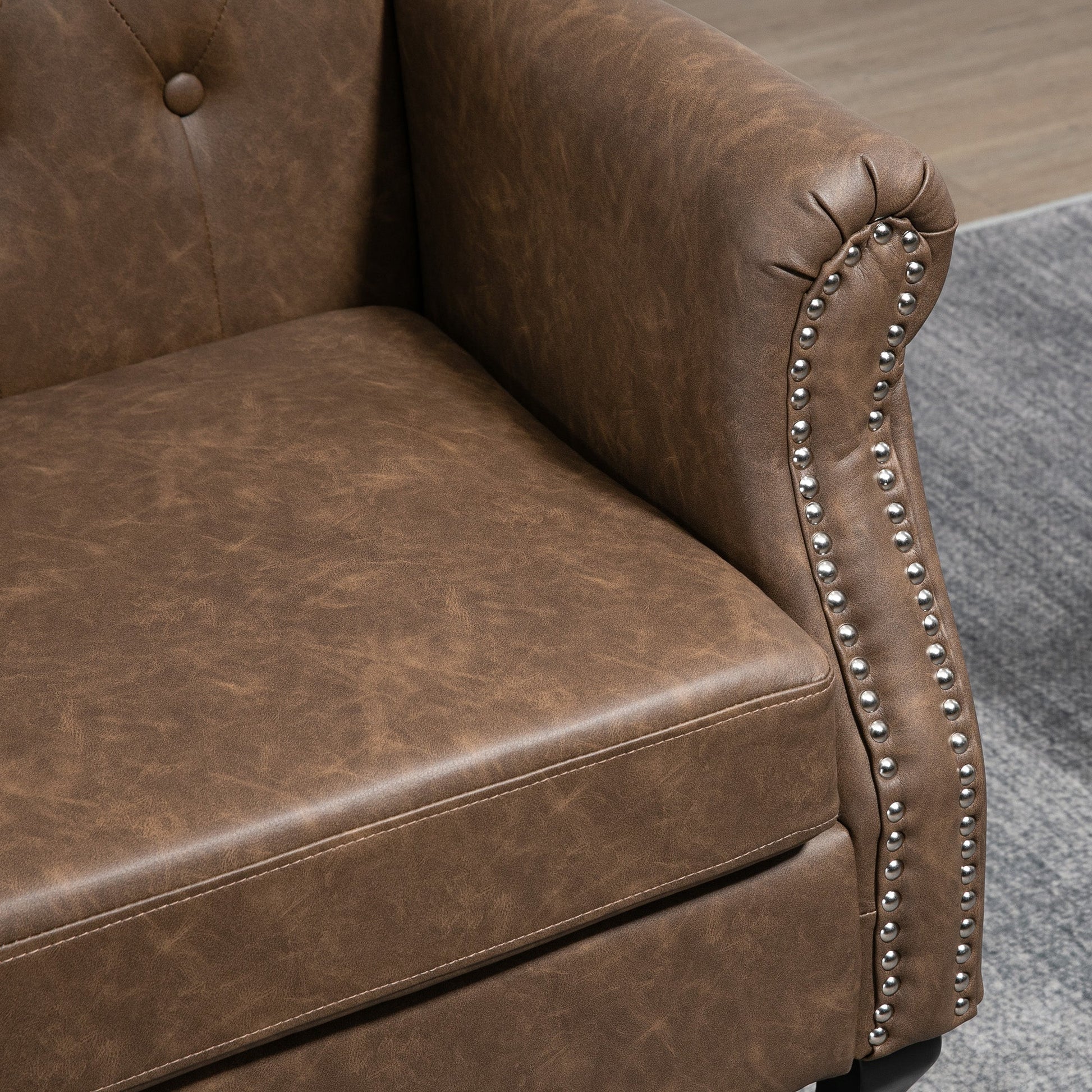 HOMCOM Wingback Armchair, Chesterfield-style PU Leather Fireside Chair, Button Tufted Accent Chair with Nailhead Trim for Living Room, Bedroom, Home Office, Brown