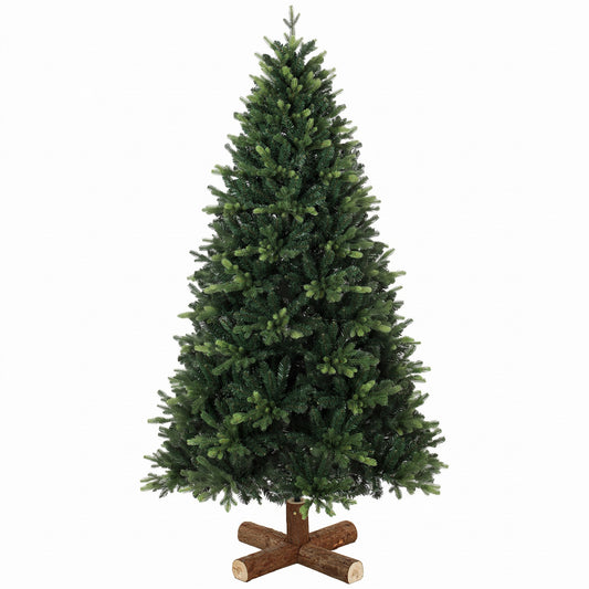 6ft Artificial Christmas Tree, Hinged Xmas Tree with 2419 PE & PVC Branch Tips, Solid Fir Wood Stand, Auto Open for Home Office Holiday Decoration, Green