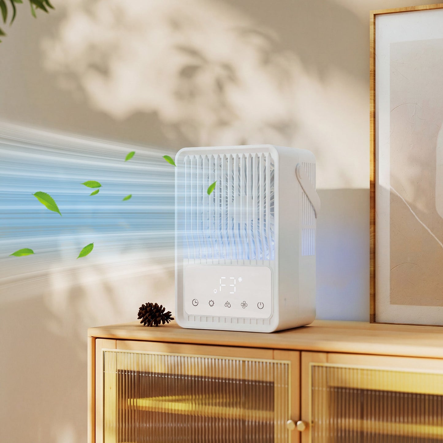 23.2 cm Desk Fan with Humidifier, 3-Speed Table Fan with 550ml Water Tank, Small Fan with RGB Light for Bedroom, Home Office, White