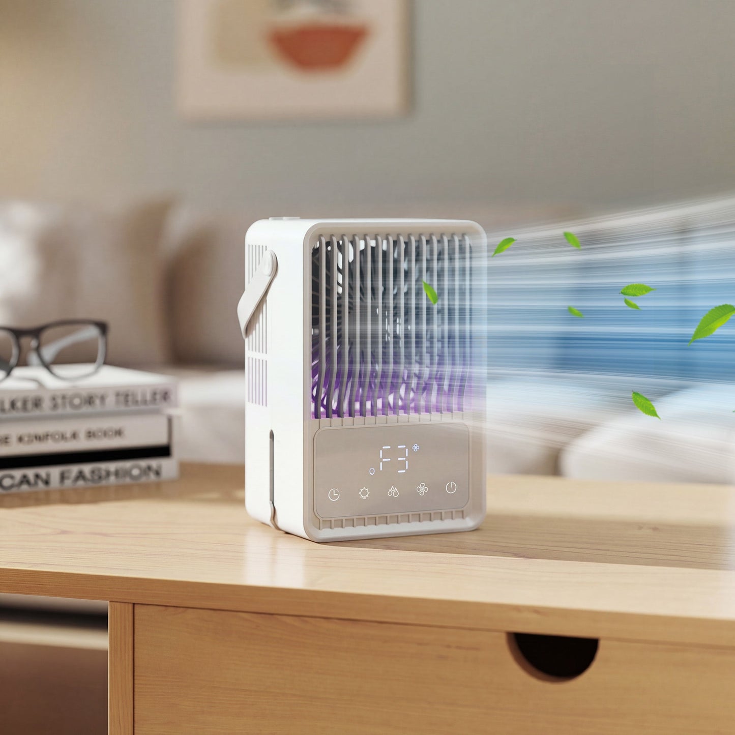 23.2 cm Desk Fan with Humidifier, 3-Speed Table Fan with 550ml Water Tank, Small Fan with RGB Light for Bedroom, Home Office, White