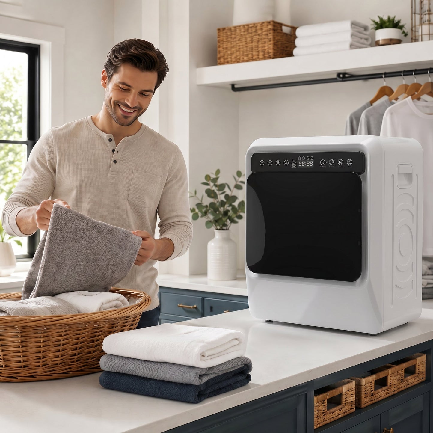 5kg Vented Tumble Dryer, 1000W Compact Front Tumble Dryer with Smart Drying, Stainless Steel Tub, Freestanding Stackable Clothes Drying Machine, White