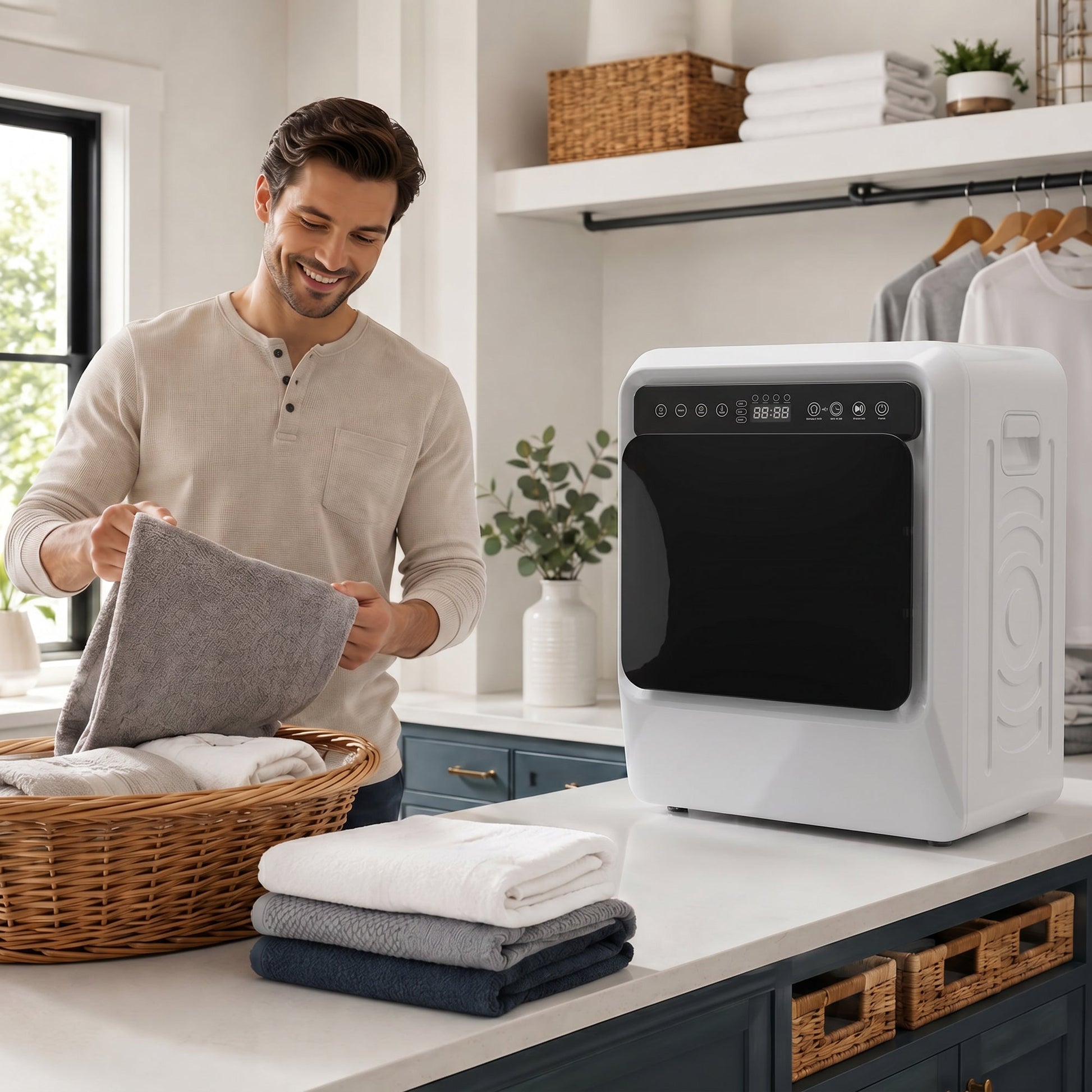 5kg Vented Tumble Dryer, 1000W Compact Front Tumble Dryer with Smart Drying, Stainless Steel Tub, Freestanding Stackable Clothes Drying Machine, White