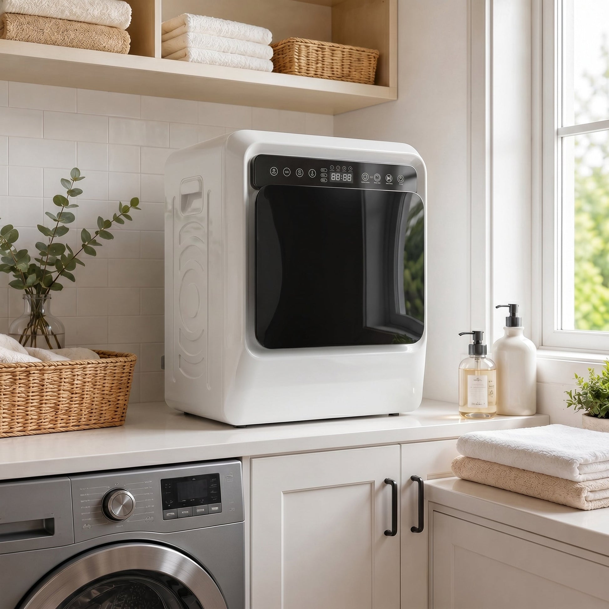 5kg Vented Tumble Dryer, 1000W Compact Front Tumble Dryer with Smart Drying, Stainless Steel Tub, Freestanding Stackable Clothes Drying Machine, White