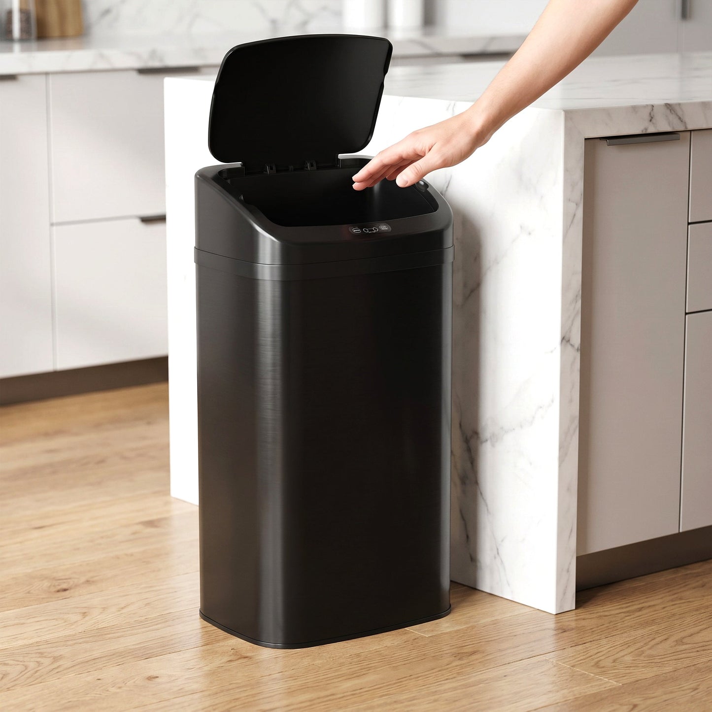 48L Sensor Bin, Galvanised Steel Kitchen Bin with Automatic Soft Close Lid and Fingerprint-Proof for Recycling and Waste, Black