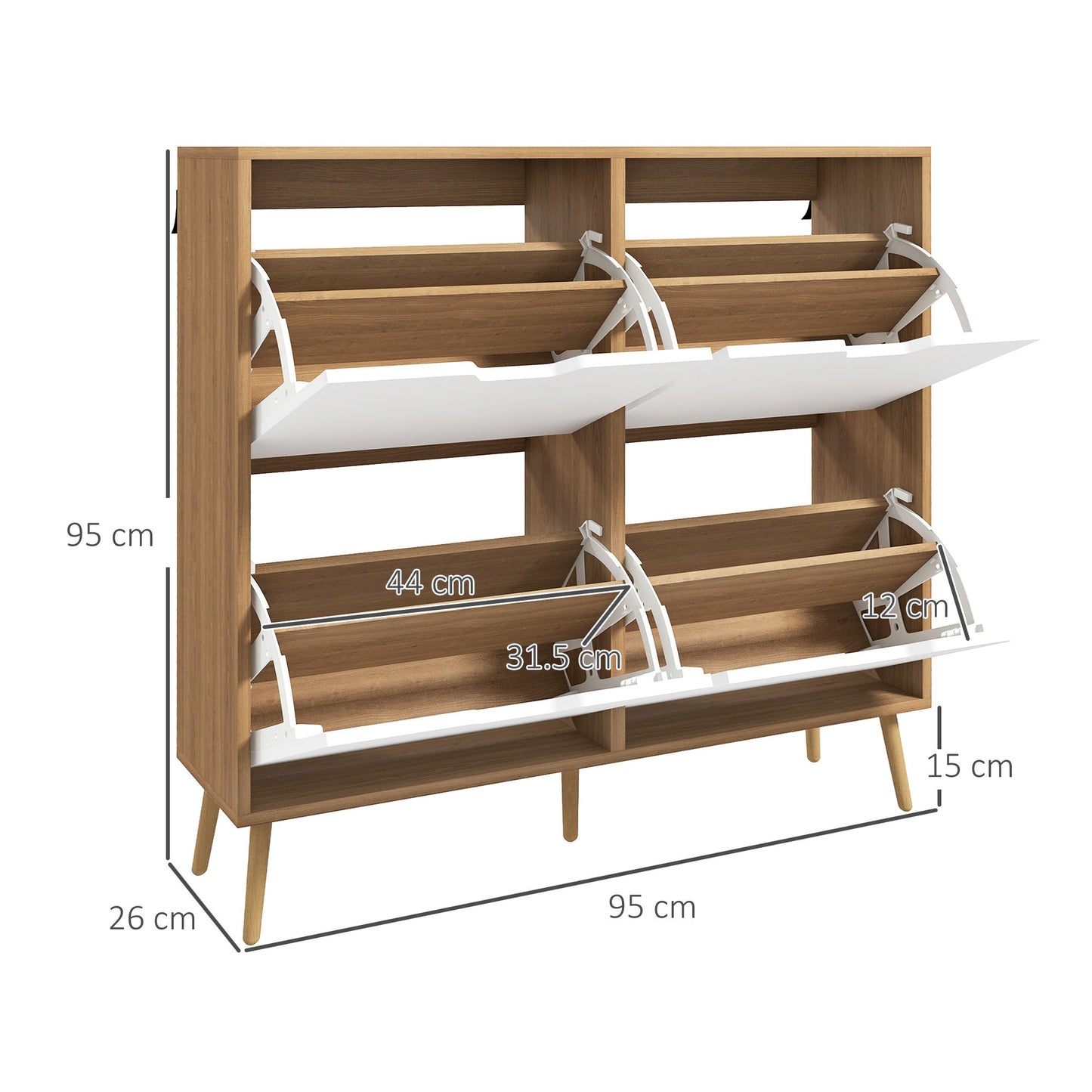 HOMCOM Modern Shoe Cabinet with 4 Flip Drawers and Adjustable Shelf, Hallway Shoe Cupboard Storage Organizer for 16 Pairs of Shoes, Natural